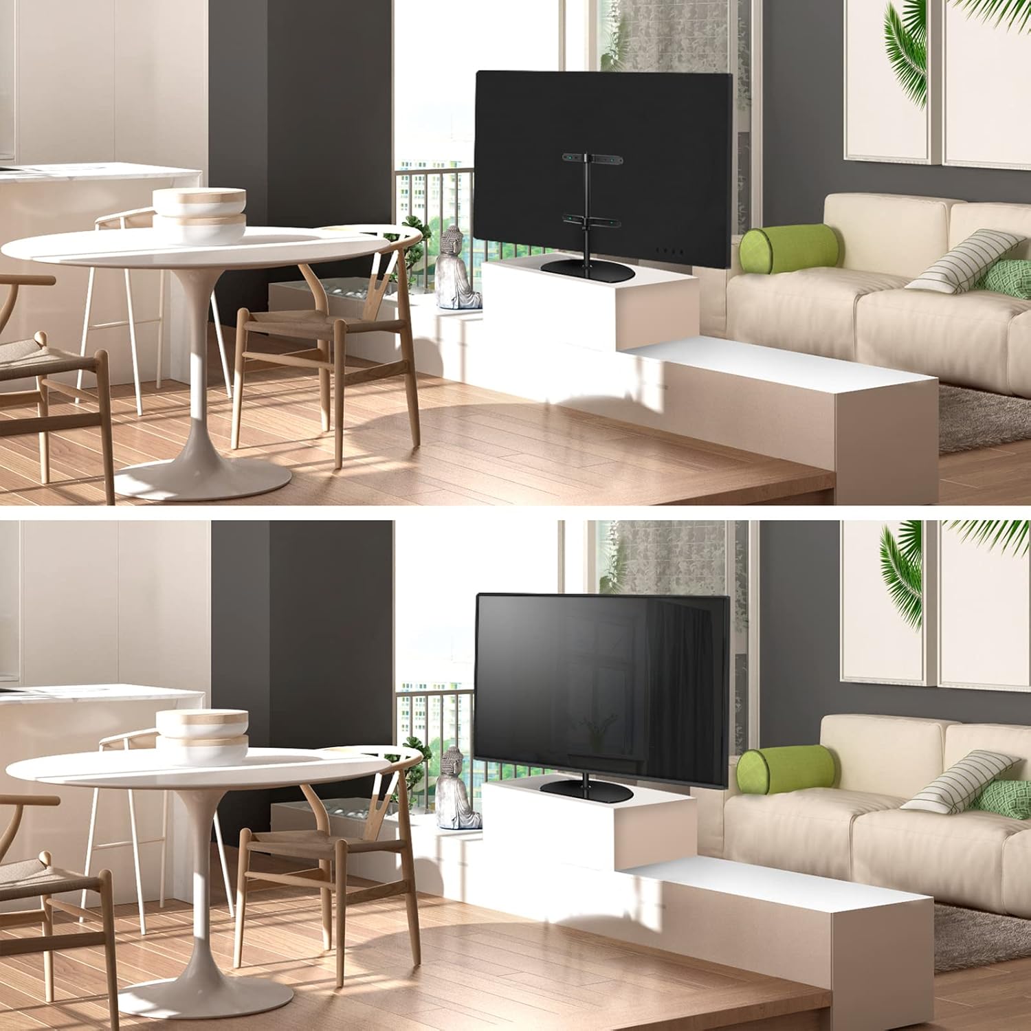 Thumbnail 2 de ONKRON PT2-B – Pied TV universel en verre trempé, VESA 100x100 à 400x400, hauteur réglable et pivotant