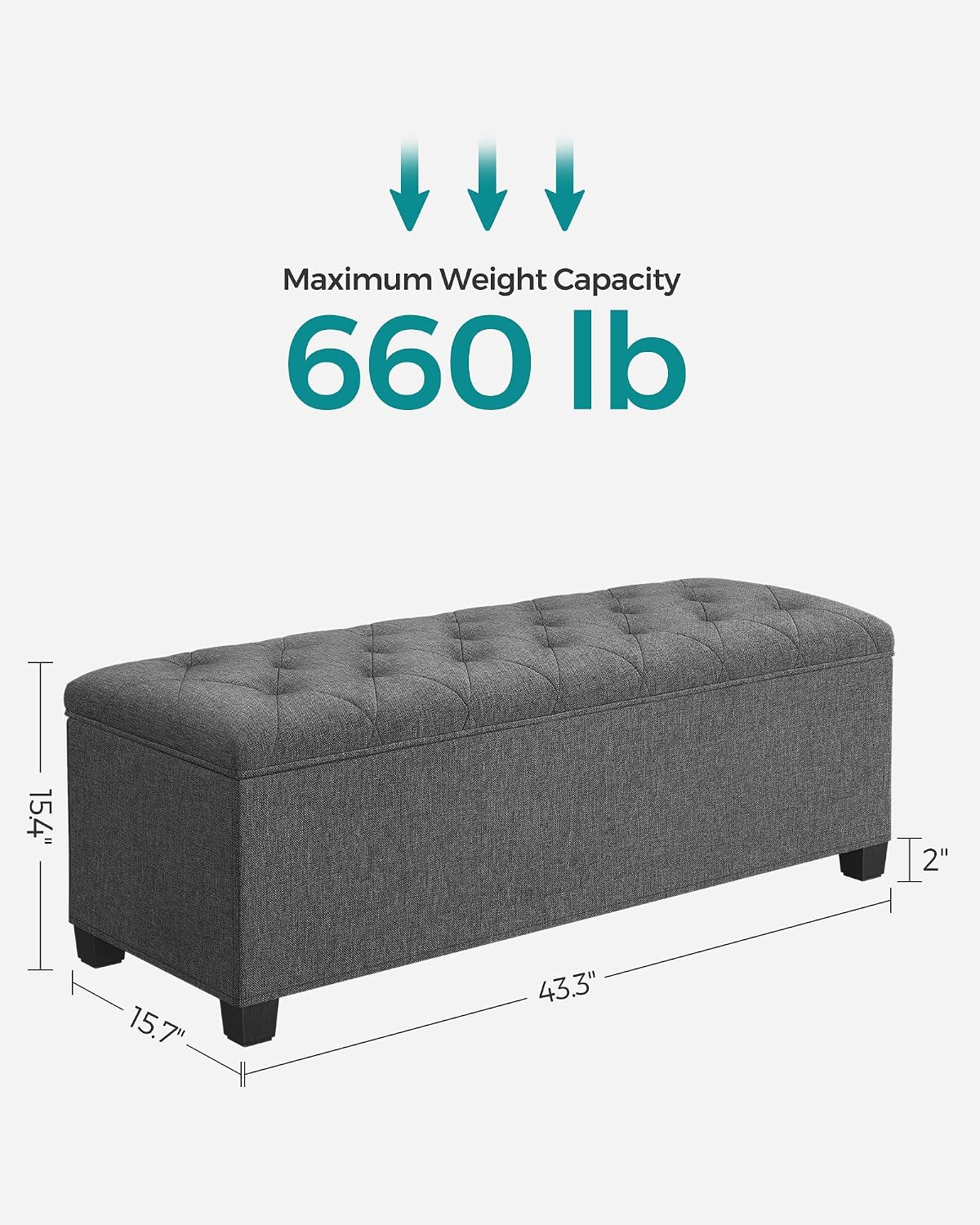 Detalle de SONGMICS Storage Ottoman Bench, 43.3 x 15.8 x 15.8 Inches