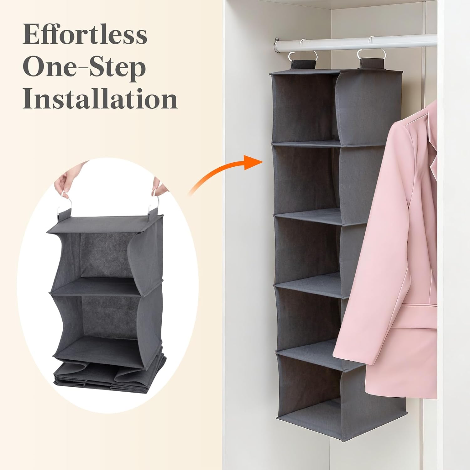 Thumbnail 5 de Lifewit LF230212 5-Tier Hanging Closet Organizer, Foldable Grey Shelves