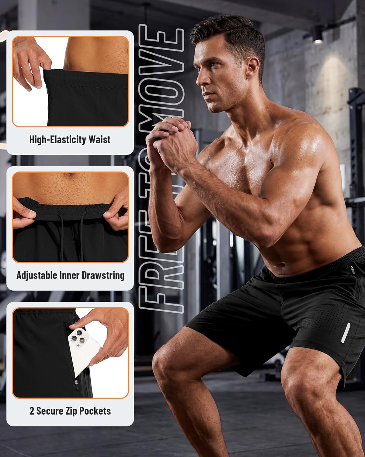 Thumbnail 3 de YUTYTH Men's Gym Running Shorts: Breathable, Quick-Dry 7\" with Zipper Pockets