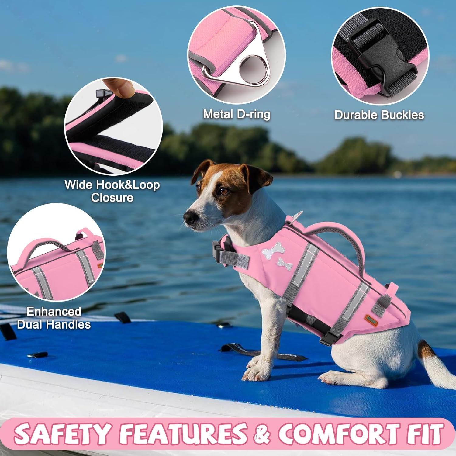 Thumbnail 1 de EMUST Dog Life Preserver in SakuraPink (Medium, M) – good visibility dog flotation vest