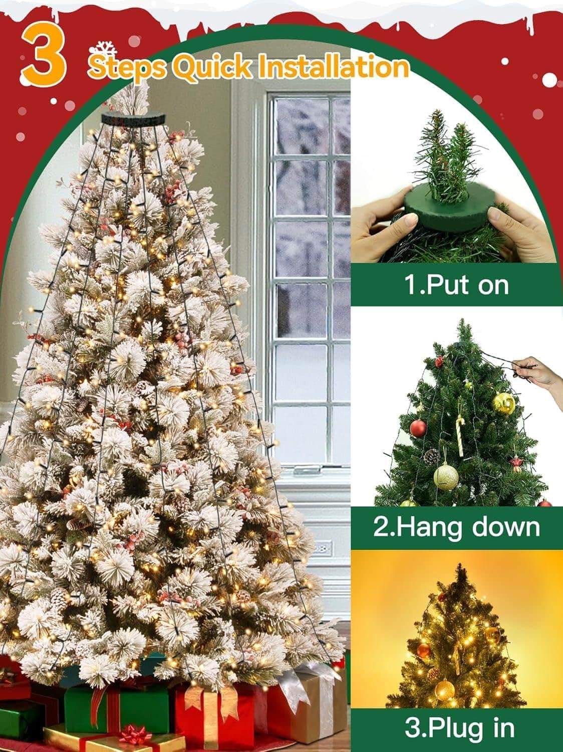 Detalle de Joycome JK-EU-YHW kerstboomverlichting met 400 warmwitte leds en 8 lichtmodi