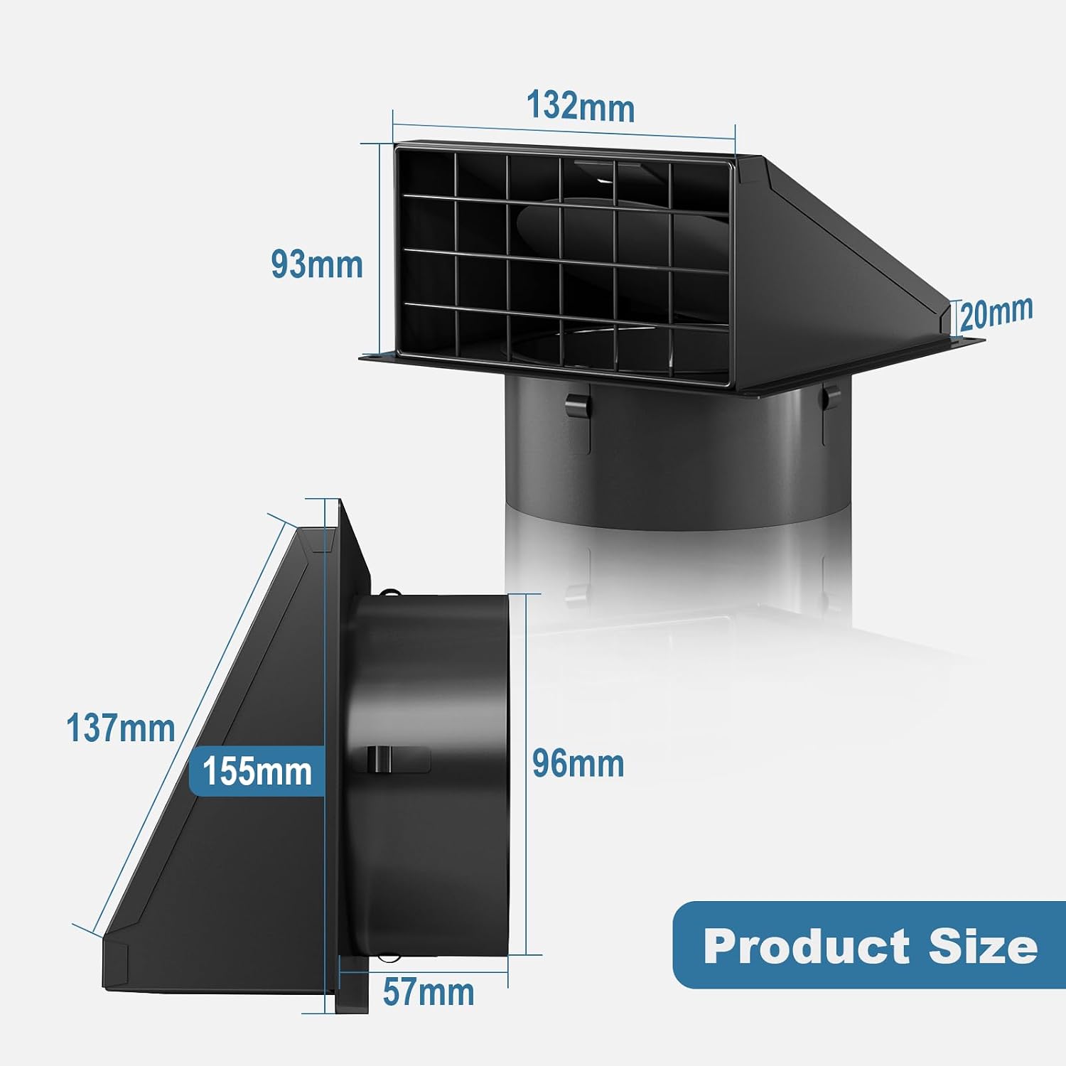 Detalle 1 de Hon&Guan 100 mm weerbestendig ventilatierooster met terugslagklep