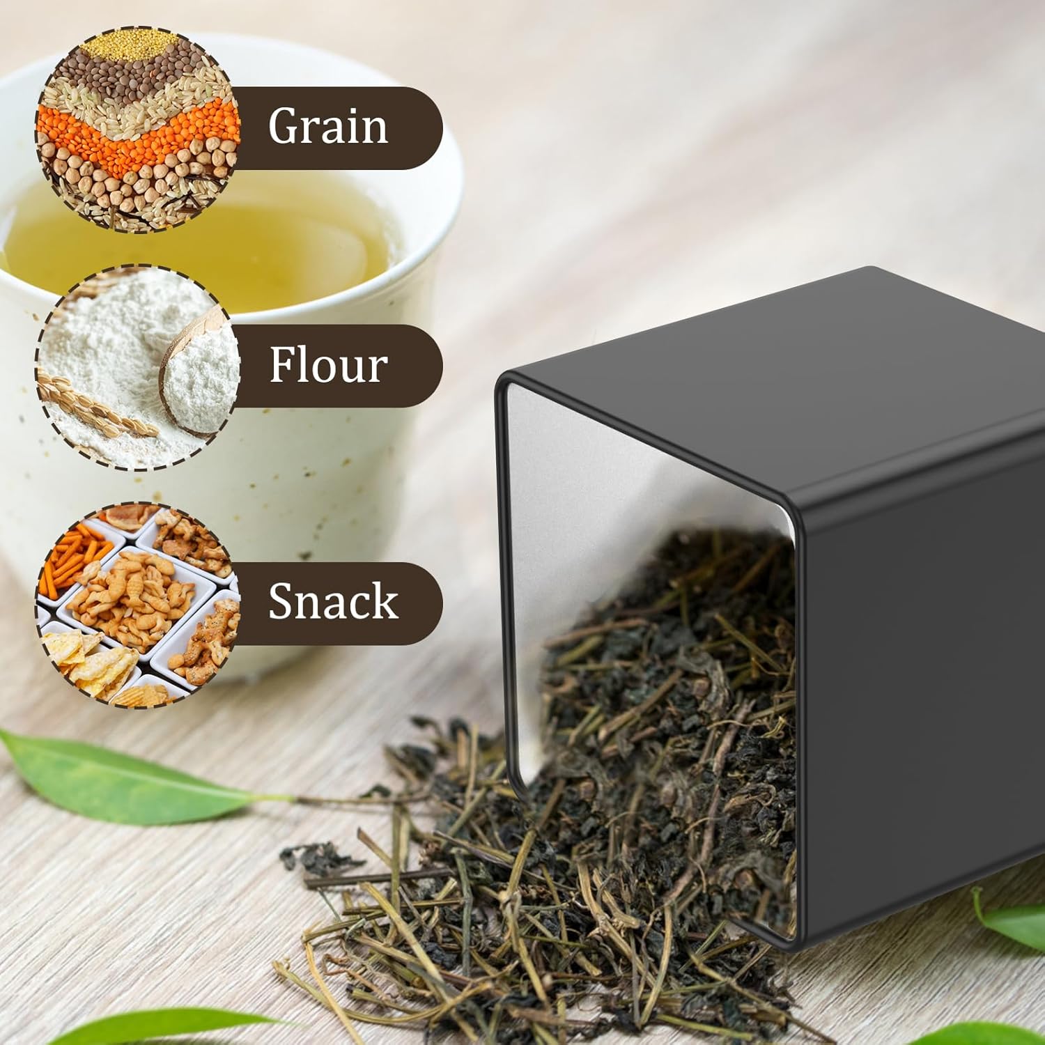 Thumbnail 3 de NIHUIFDPY 3Pcs Tea Coffee Sugar Canister Set, 500ml Metal Storage Tin with Bamboo Lids (Black)