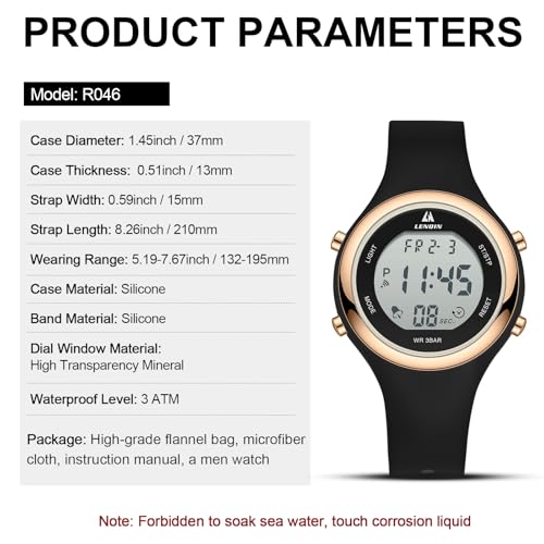 Thumbnail 6 de LN LENQIN Montre Femme R046-Black Gold Black : chronomètre digital 30 m, LED et alarmes