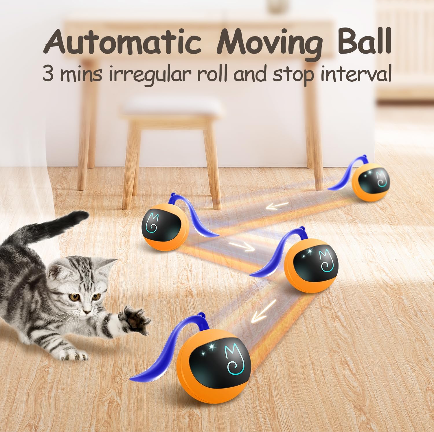 Detalle 2 de Migipaws Interactive Cat Ball Toy Set (Orange) – automatic rolling chase ball with fluffy tail