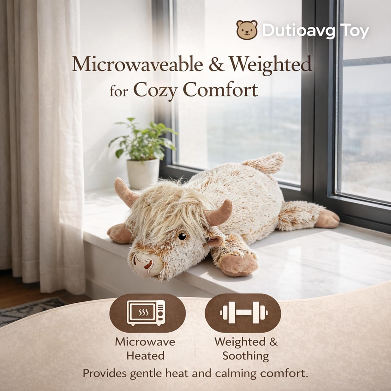 Thumbnail 4 de Dutioavg 3.5 Lbs Weighted Highland Cow Plush with Removable Heating Pad