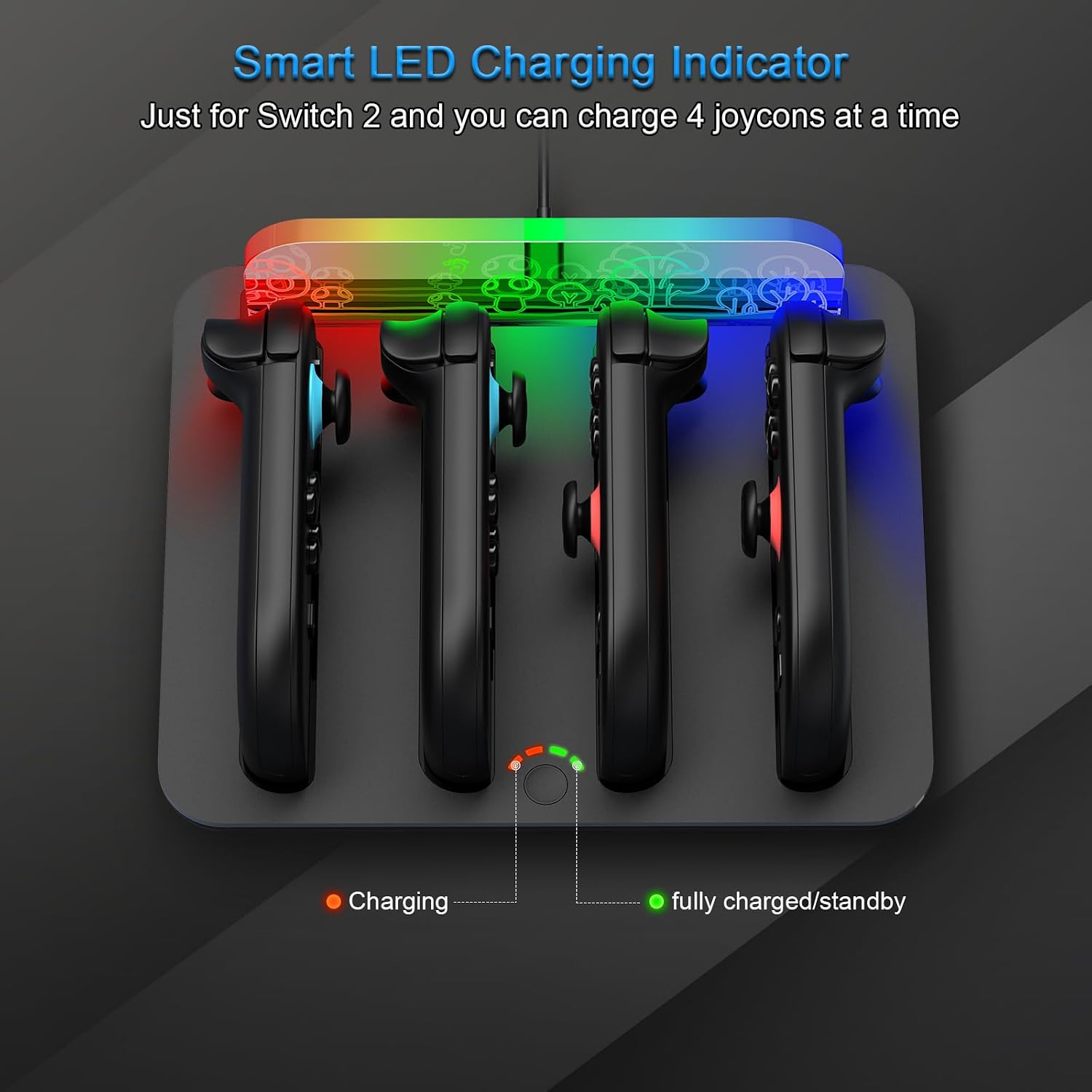 Detalle de ID CHINSION NS-05 Joy-Con Charging Dock for Switch 2 with LED and RGB Lighting