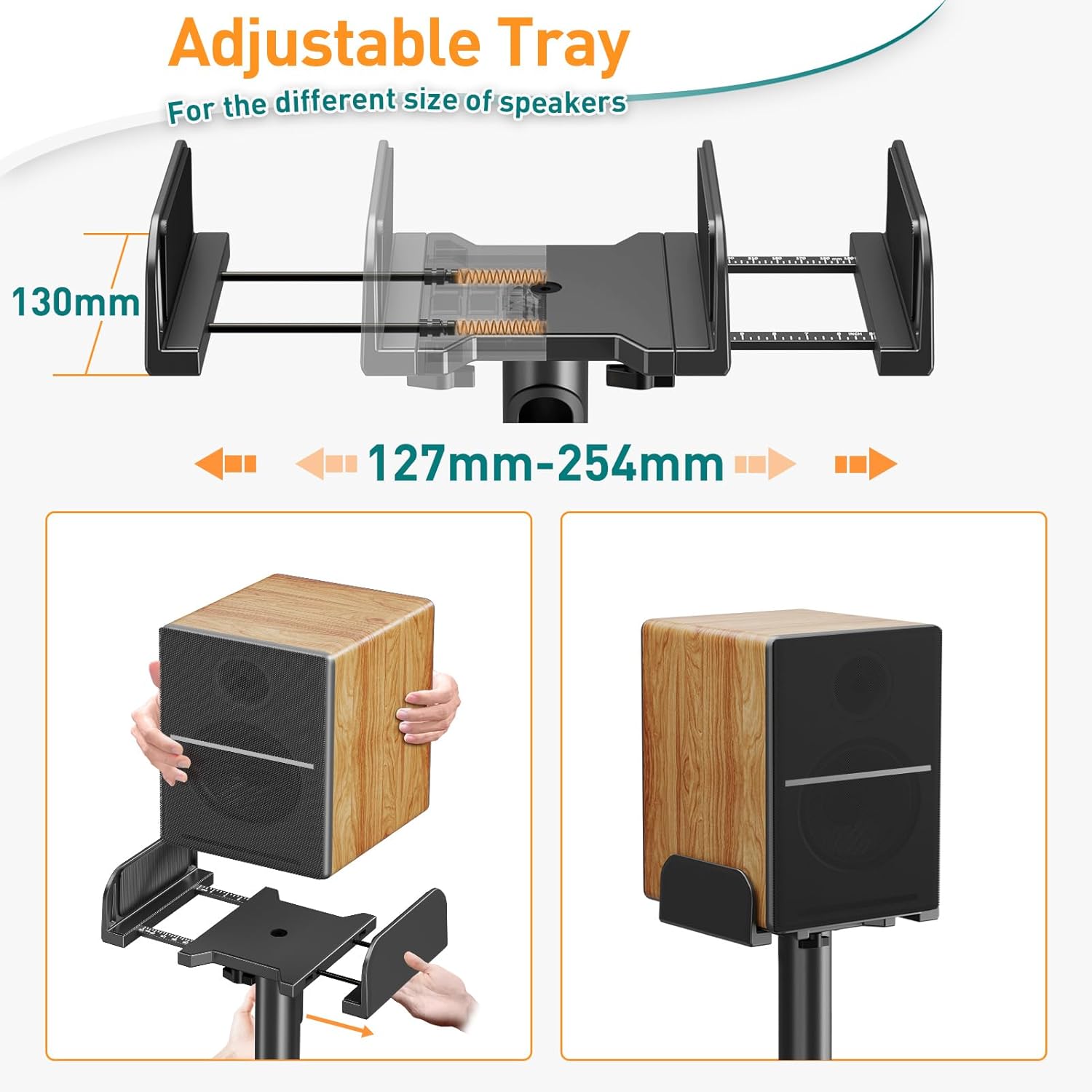 Detalle de ELIVED Adjustable Height Speaker Stands (EV5028) – 865–1100mm, 5kg, with Cable Management