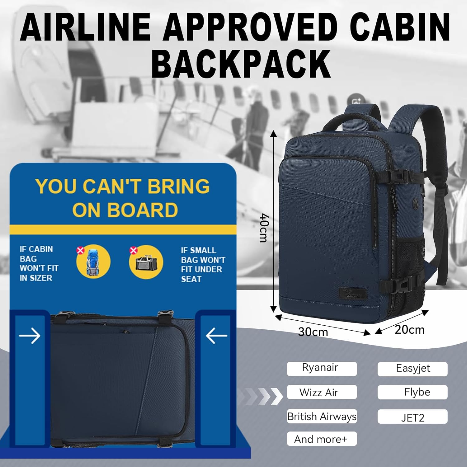 Detalle 2 de Yankony Ryanair Cabin Bag 40x30x20 Underseat