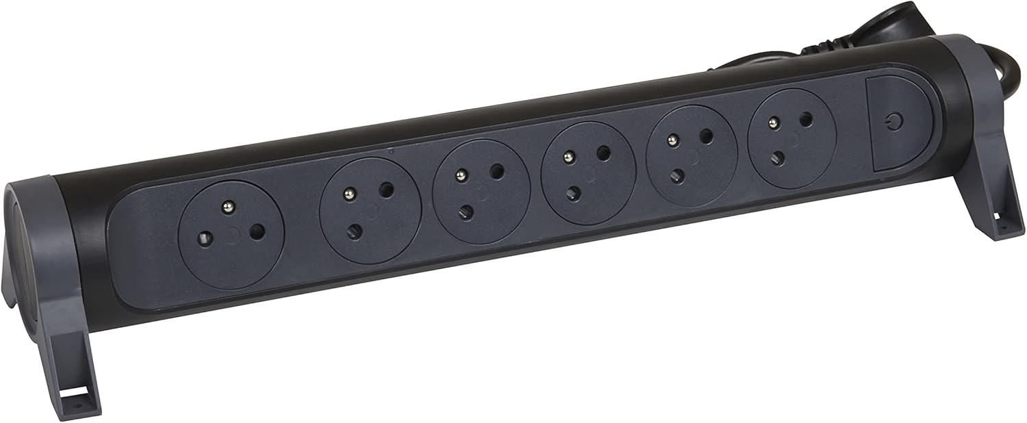 Thumbnail 5 de Legrand multiprise rotative avec interrupteur et voyant LED — 6 prises surface avec terre, cordon 3 m (blanc & gris foncé)