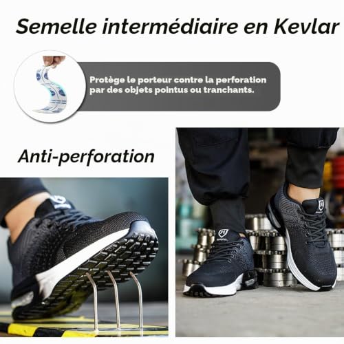 Detalle de Chaussures de sécurité Bawalon pour hommes et femmes – basket légère et respirante avec embout en acier (EU 36-46) gris