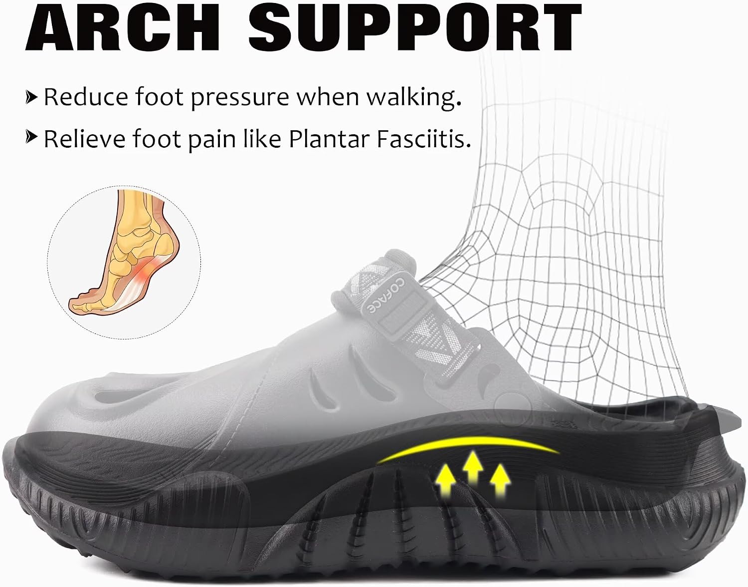 Thumbnail 2 de COFACE Mens Recovery Clogs: Orthopedic Arch Support & Thick Cushion Memory Foam Sandals