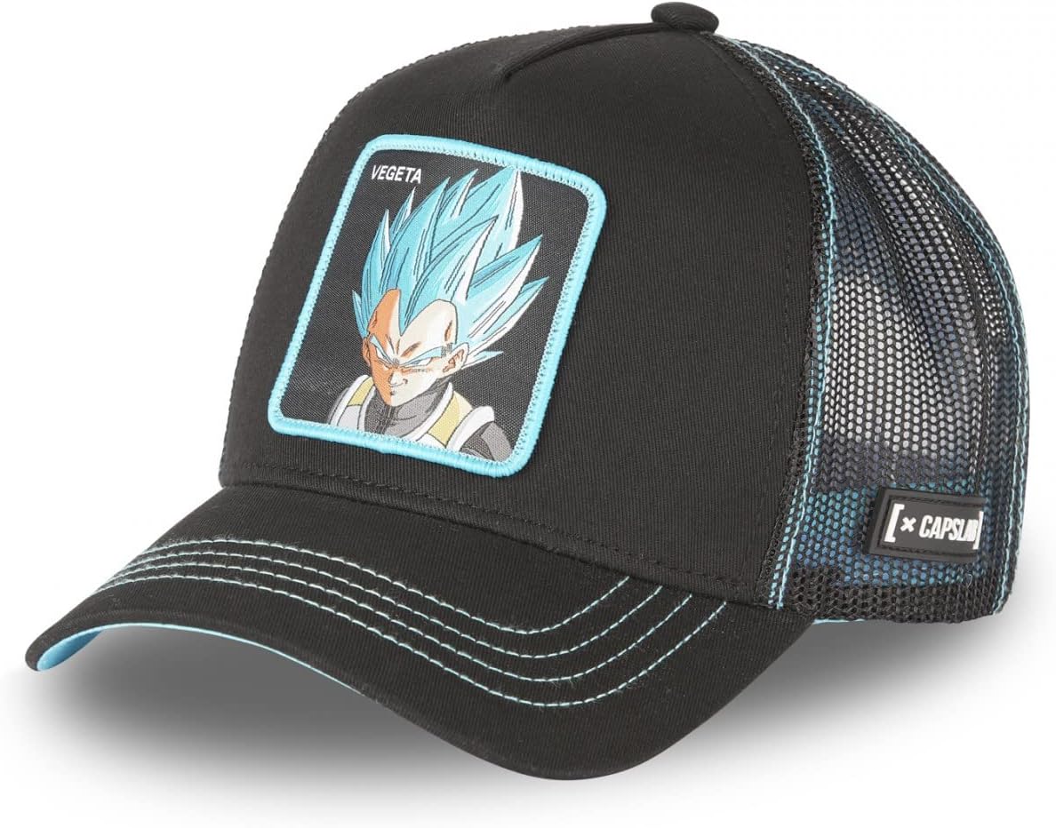 Detalle de Capslab Vegeta Dragon Ball Z Nero Turchese – Berretto da camionista regolabile