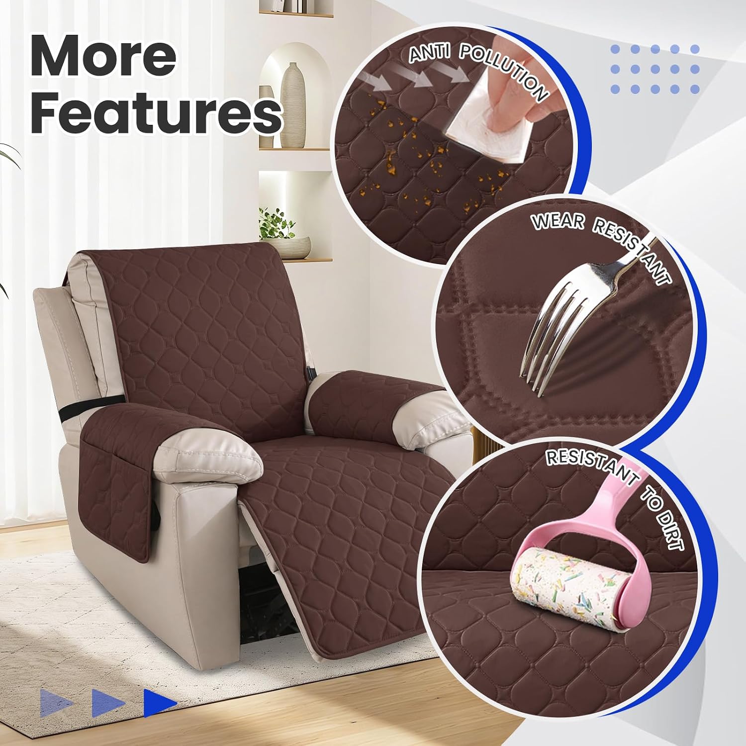 Thumbnail 5 de Housse de fauteuil relax inclinable électrique 1 place Ystyle 100% étanche, antidérapante et lavable (café)
