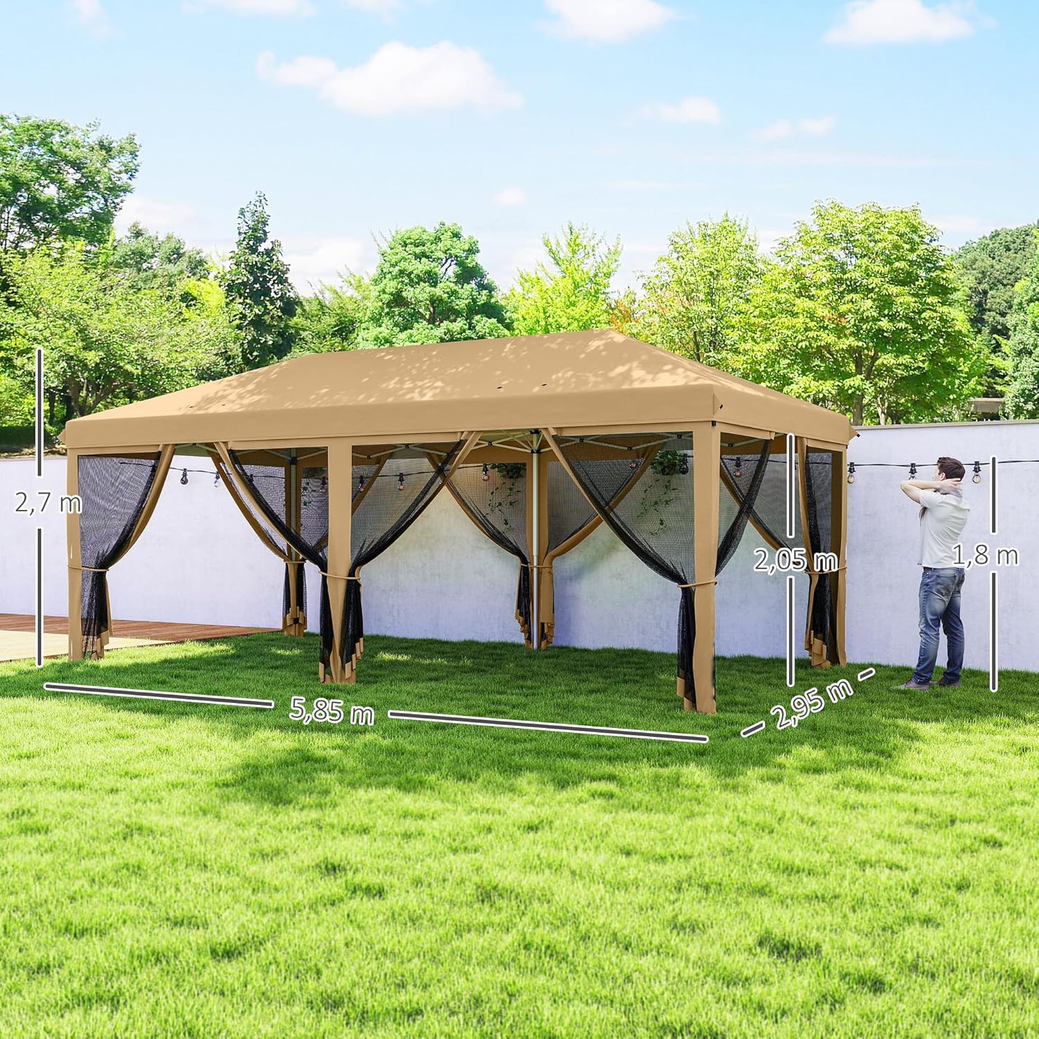 Thumbnail 6 de Outsunny Tonnelle Pliante 5,85 x 2,95 x 2,70 m — tonnelle de jardin pliante, moustiquaires amovibles et sac de transport