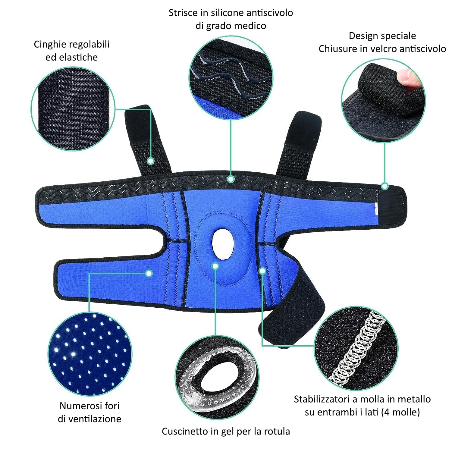 Detalle de ABYON Ginocchiera Ortopedica Regolabile con Stabilizzatori Laterali – Supporto ginocchio unisex per sport e ripresa da infortuni