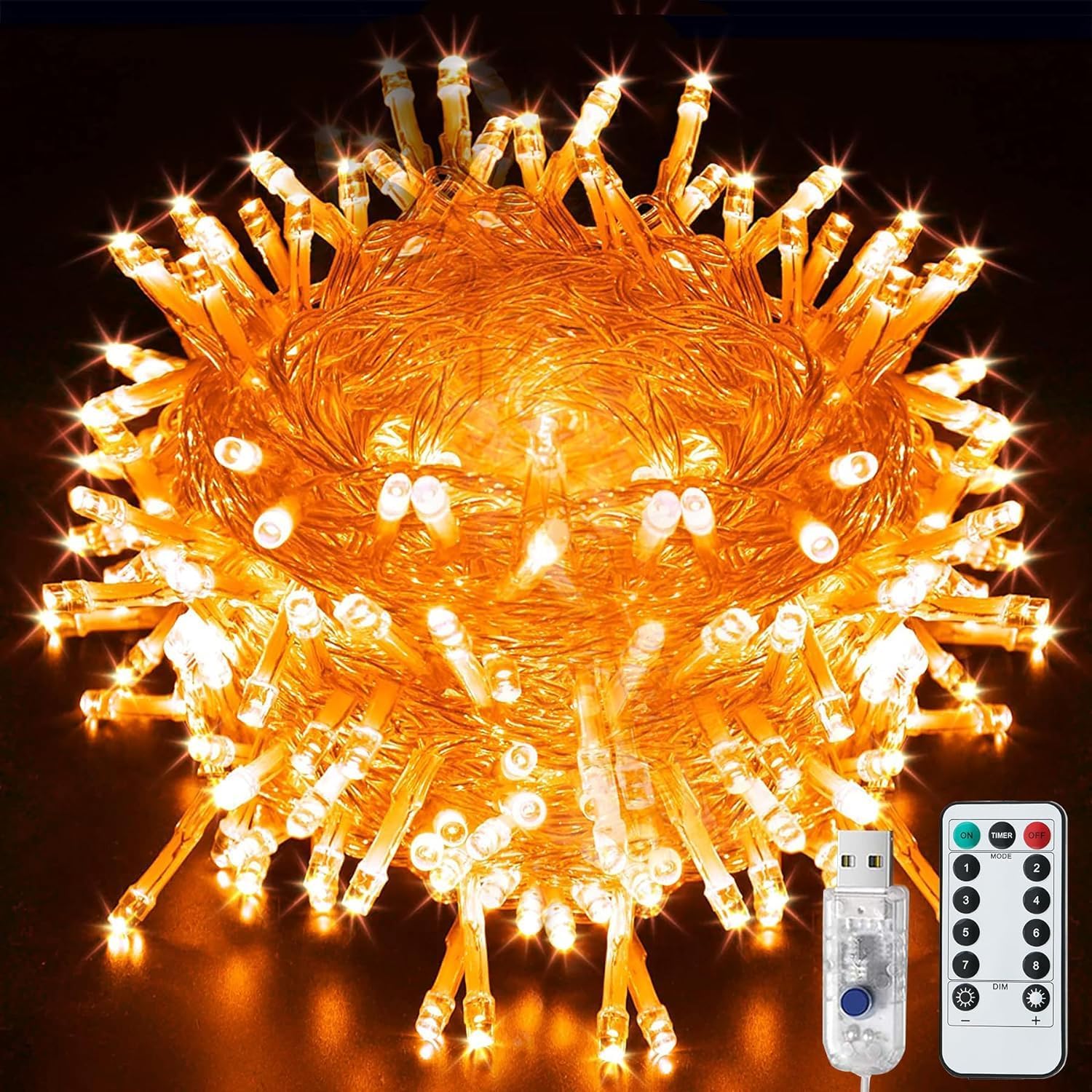 Thumbnail 6 de LITYBY Plug-in Waterproof Fairy Lights (15m/49ft, 120 LEDs) with Remote, 8 Modes – Warm White