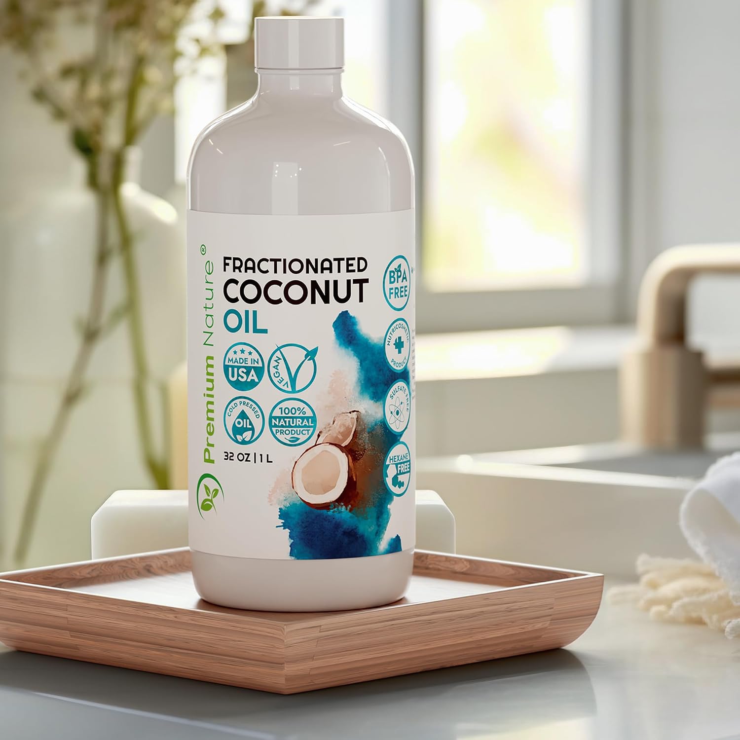 Detalle de Premium Nature Fractionated Coconut Oil 32 oz Massage Oil, Odourless, 946 ml
