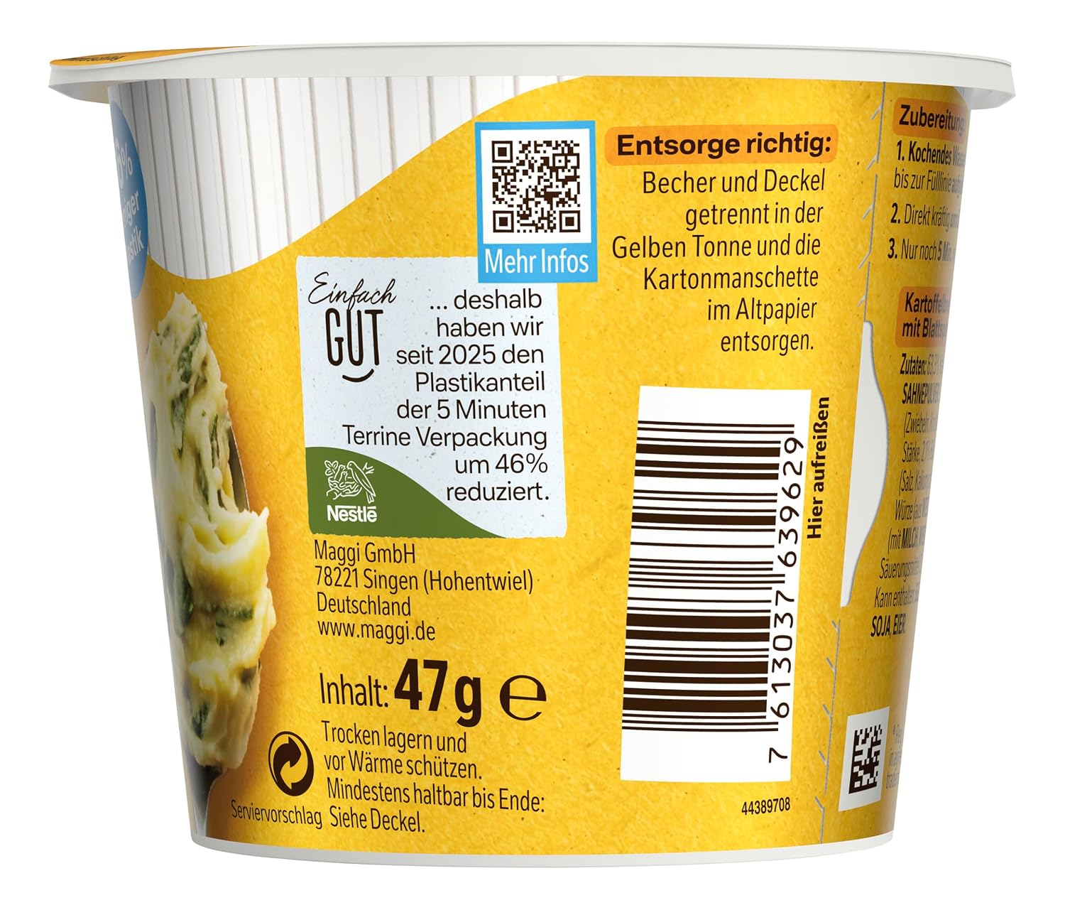 Detalle de MAGGI 5 Minuten Terrine Kartoffelbrei mit Blattspinat – 8 x 47 g