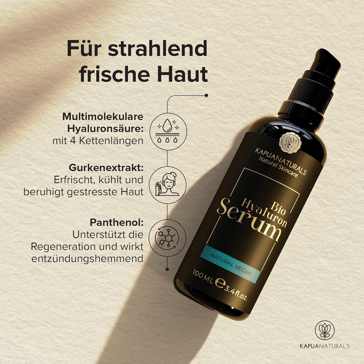 Detalle 2 de Bio Hyaluron Serum hochdosiert – 100 ml mit 8-fach Anti-Aging-Komplex (multimolekular) – Made in Germany