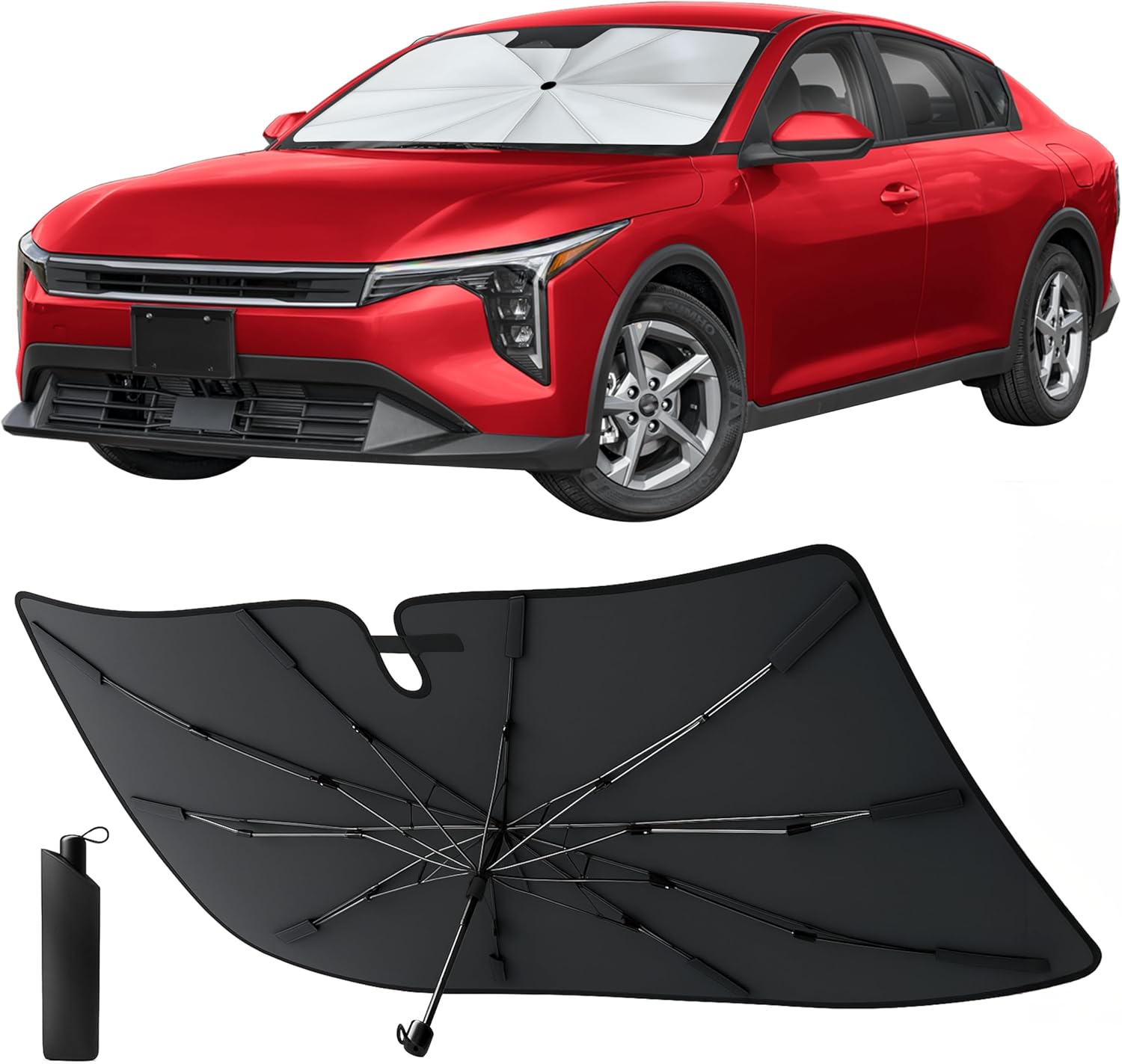 EcoNour Windshield Sun Shade Umbrella for Car — Medium Foldable 57” x 33” with 5-Layer UV Blocking & Extreme Heat Protection