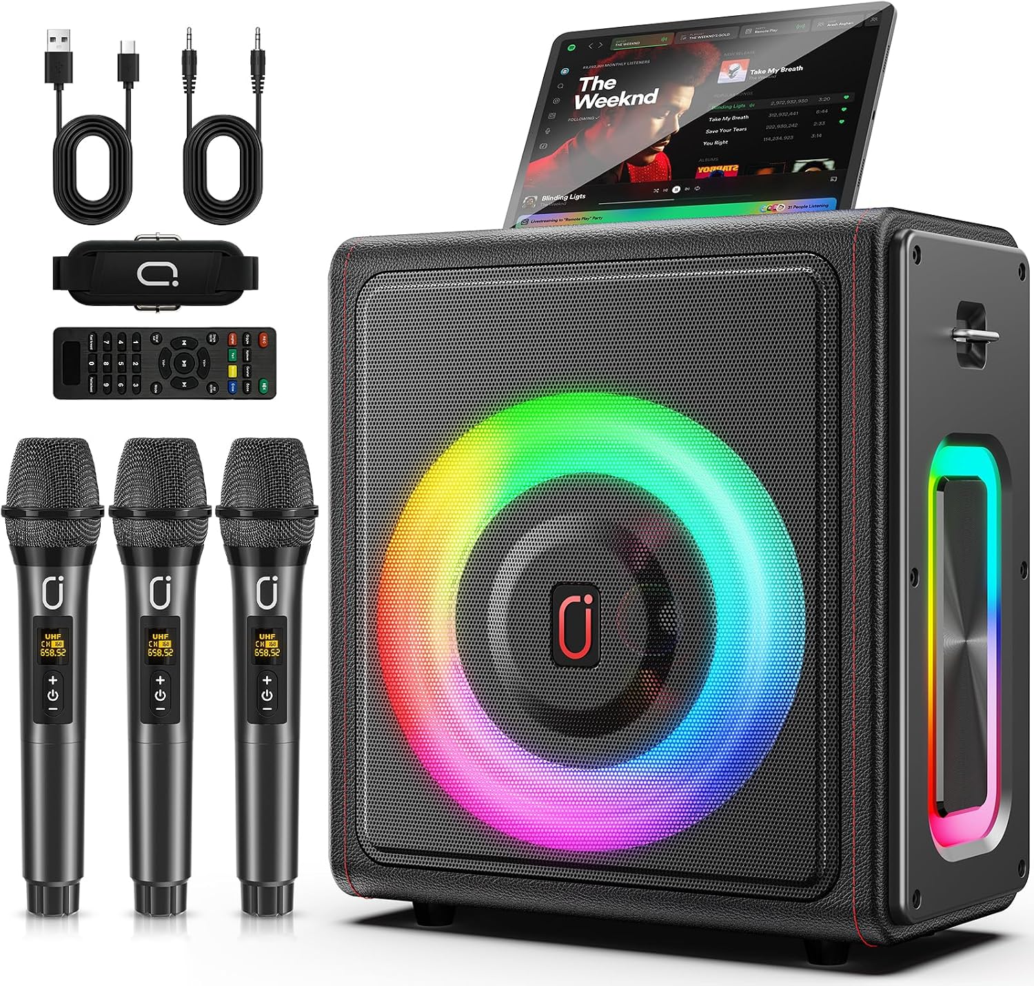 Detalle de PPMIC MS75-T Karaoke Machine, 300W PA System, 3 Wireless Mics, Bluetooth 5.3