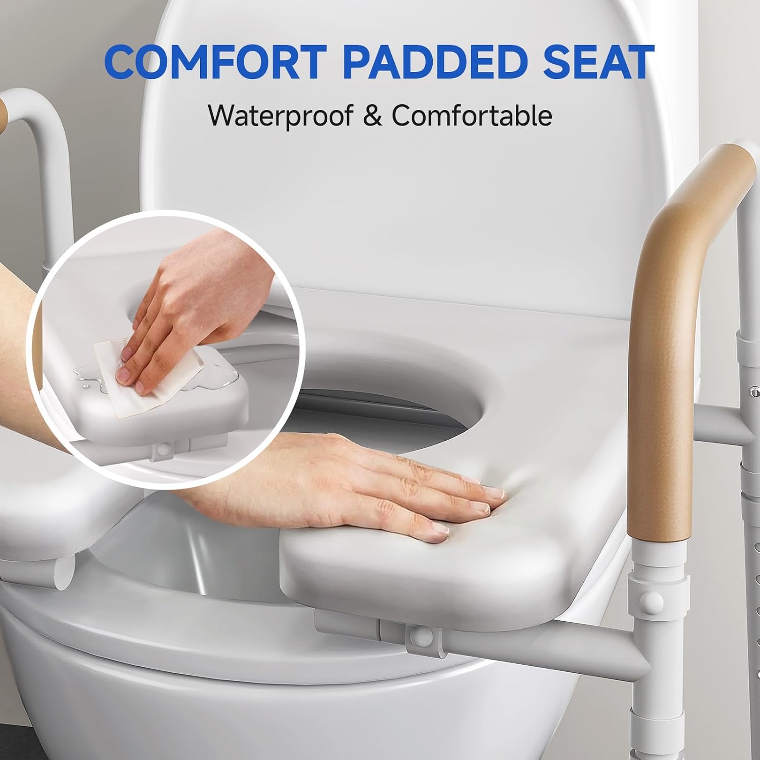 Thumbnail 2 de Loyoda Height Adjustable Raised Toilet Seat with Front Opening, Padded Armrests and Lightweight Aluminium