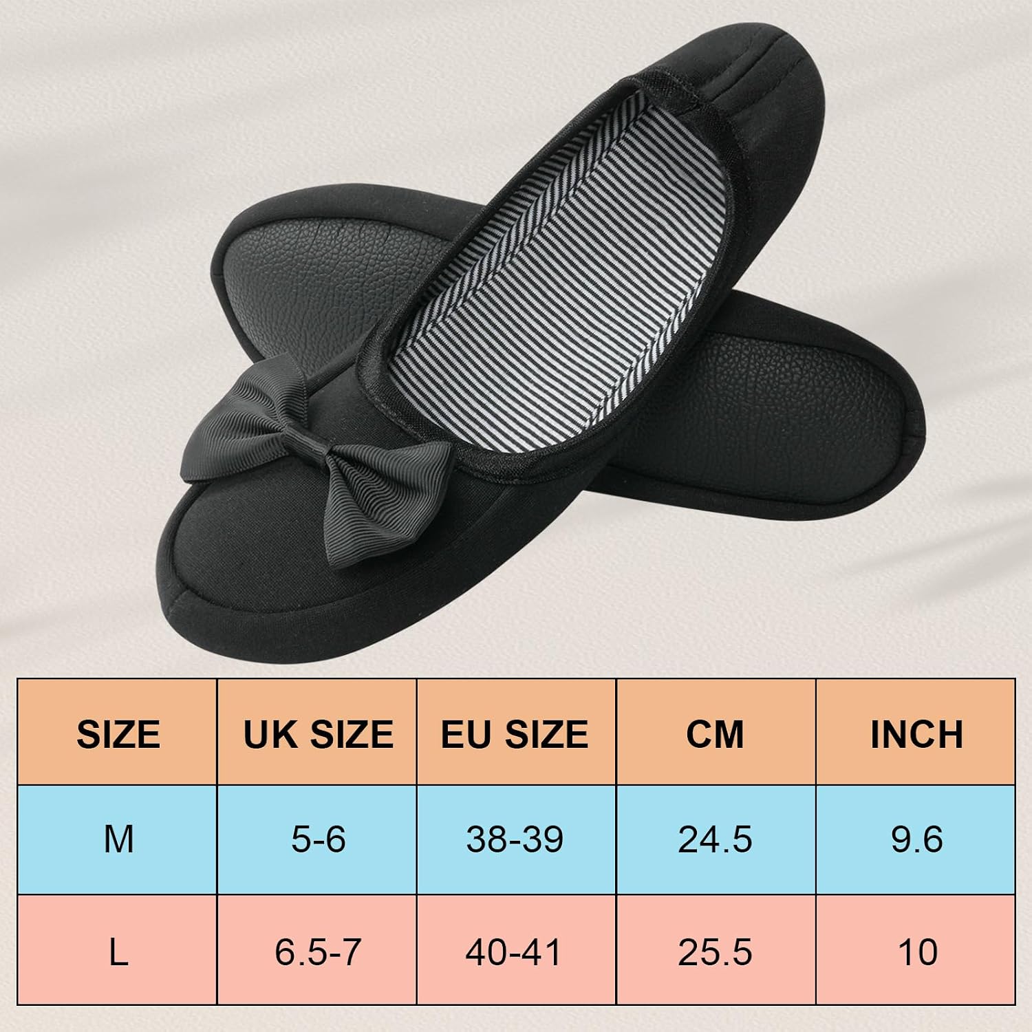 Detalle 2 de OFFCUP Women's Fuzzy Ballerina Slippers with Memory Foam, Bow and Rubber Sole