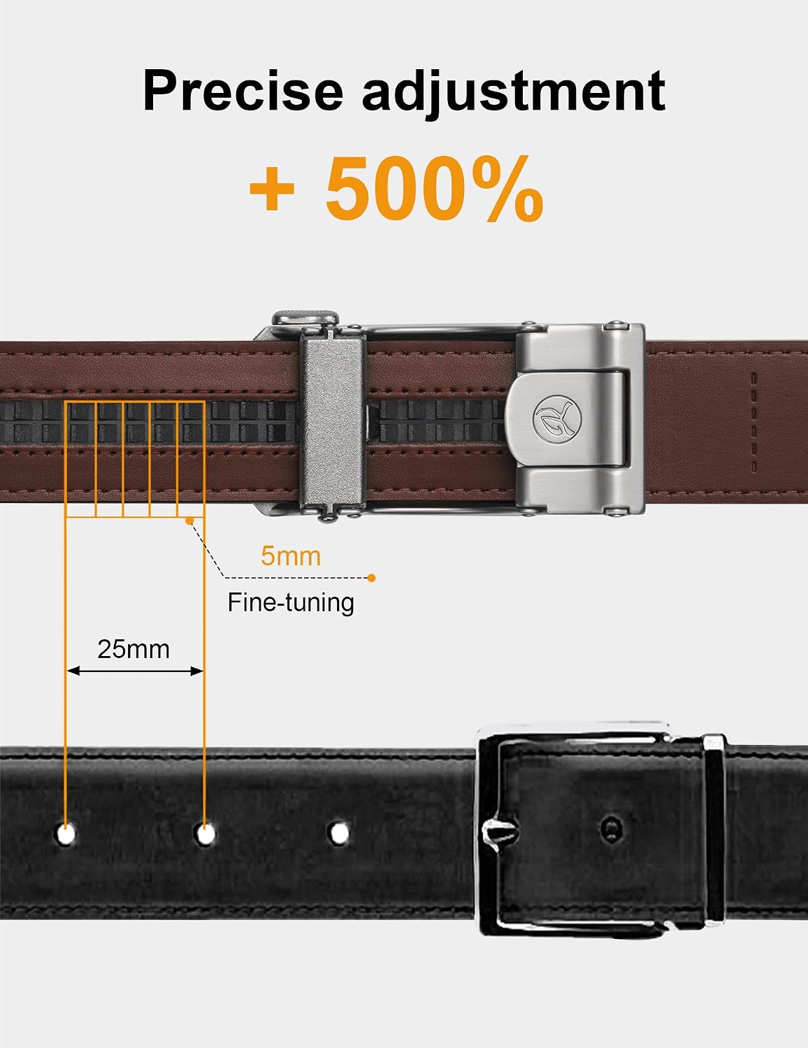 Detalle 2 de JUKMO Herren-Gürtel aus Leder mit 35 mm Ratschen-Automatikschließe