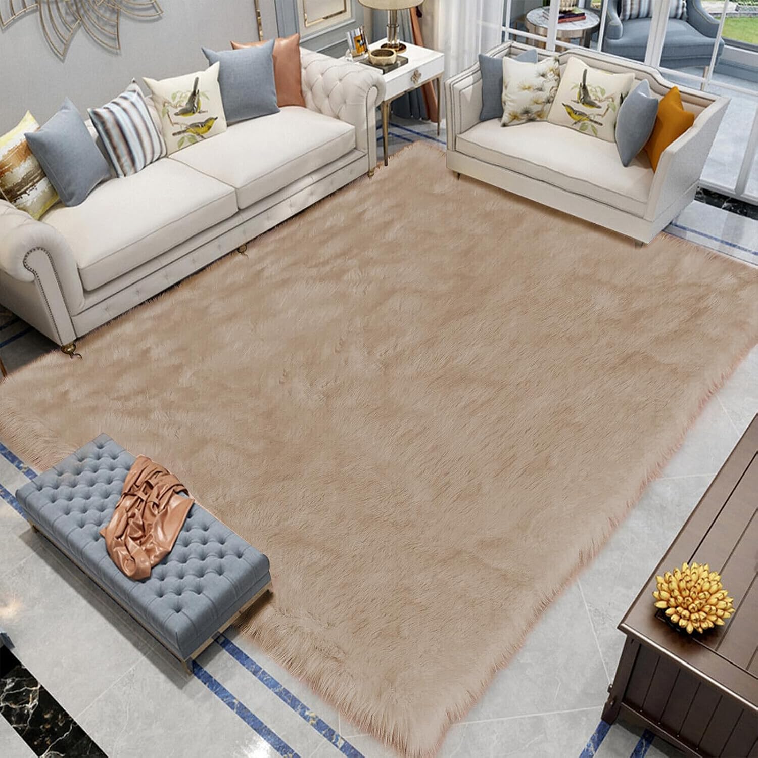Detalle de Latepis Shag Area Rug 6.7x10 Light Brown Beige