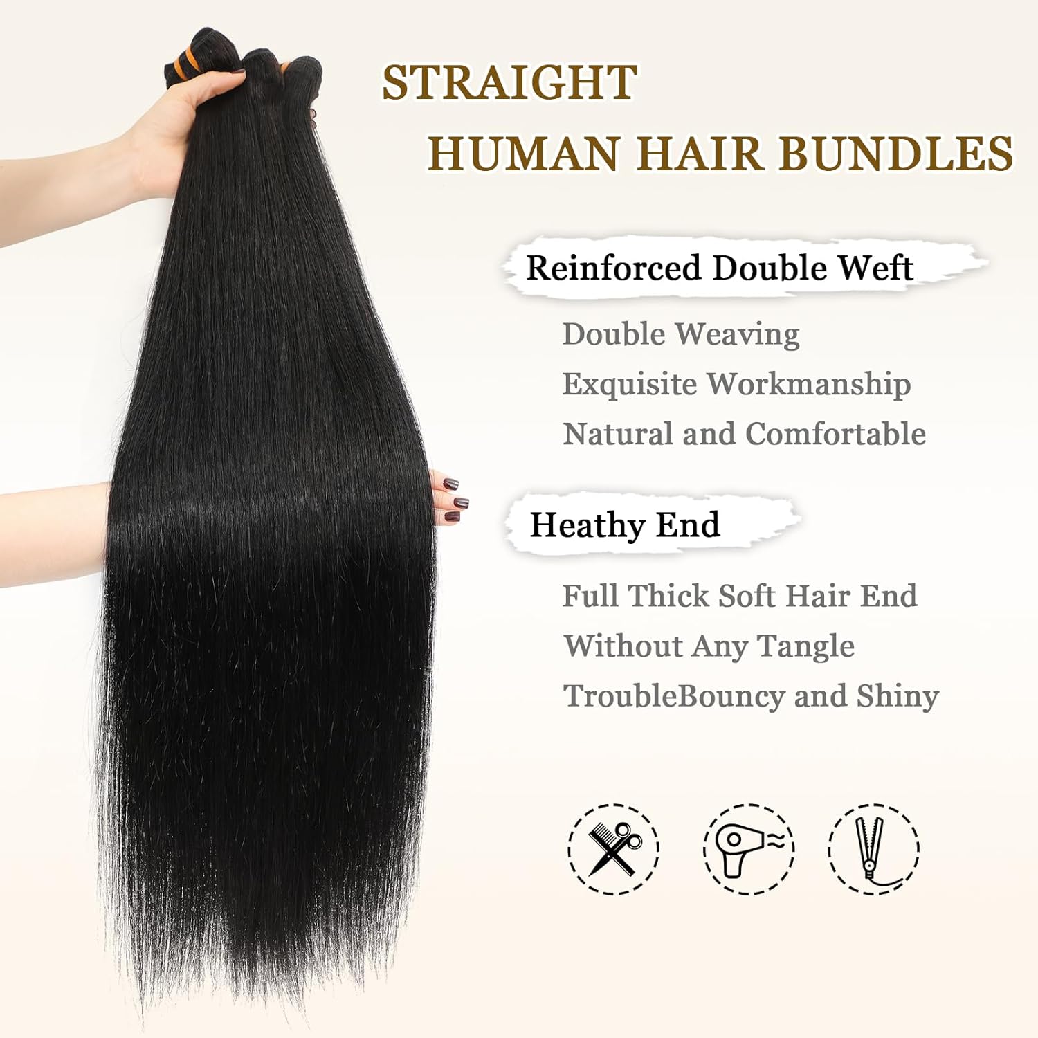 Thumbnail 4 de YesBase 16A Raw Straight Bundles (3 Bundles) — Burmese Virgin Remy Human Hair Extensions, 16–20 inch
