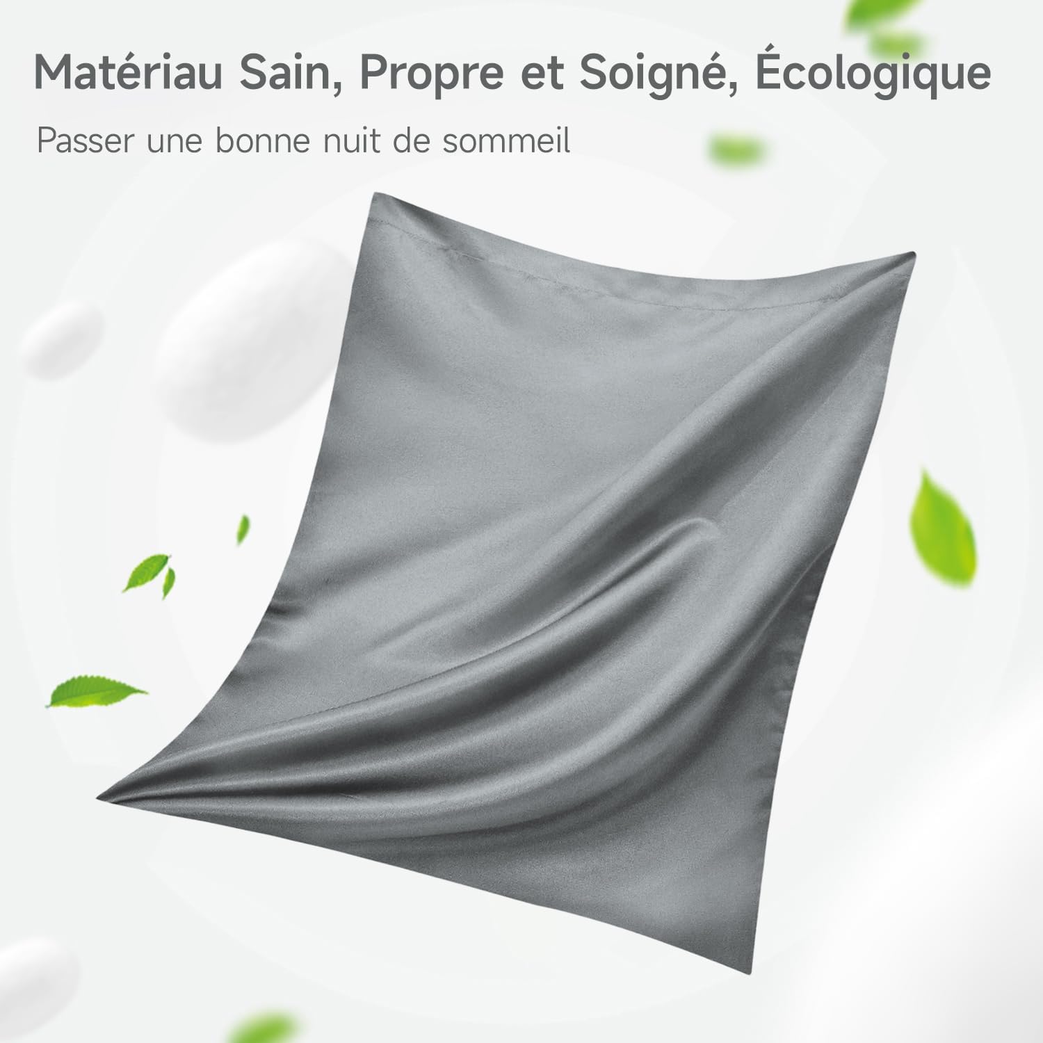 Detalle 2 de Taie d’oreiller satin 65x65cm – Gris foncé, 2 pièces, soin peau et cheveux