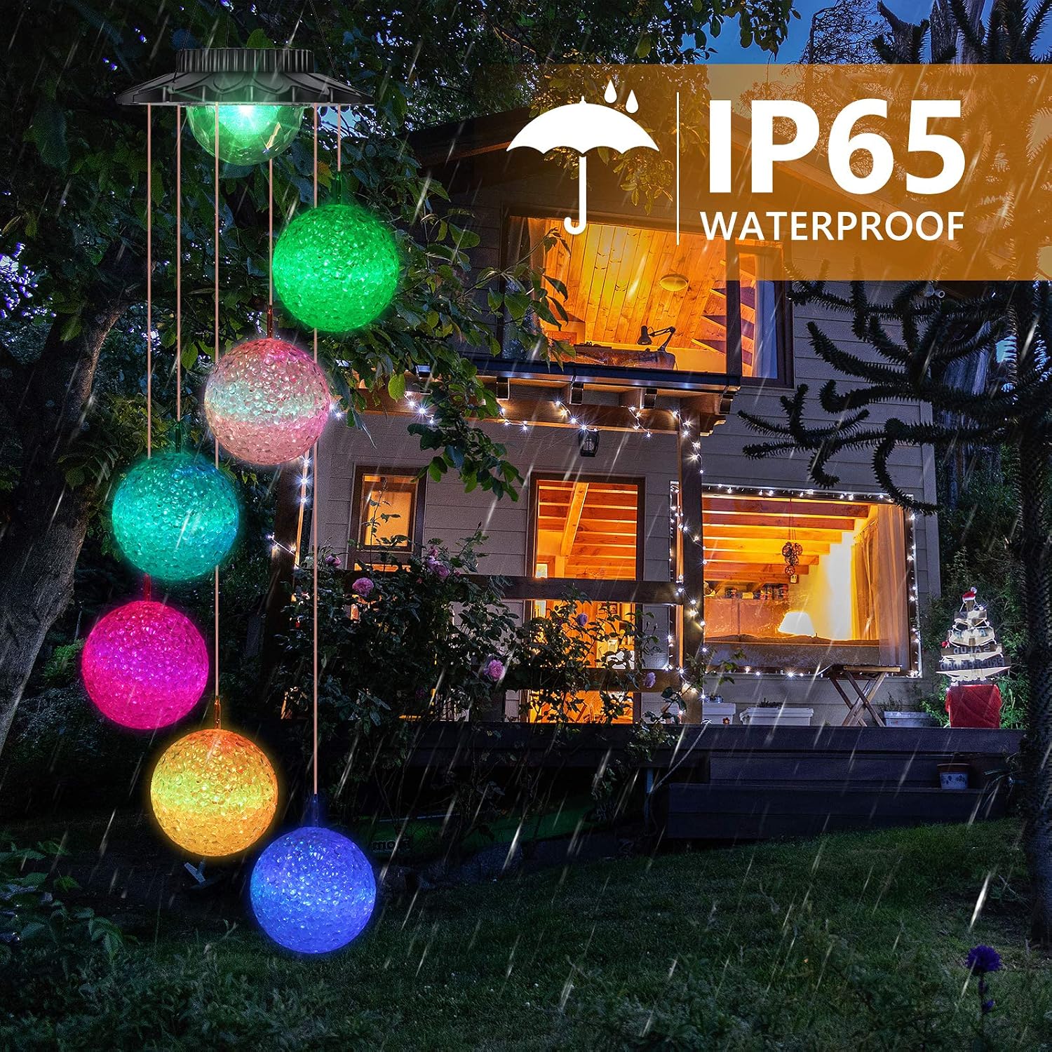 Detalle de iShabao Ball Solar Wind Chime Light with Colour-Changing LED Globe