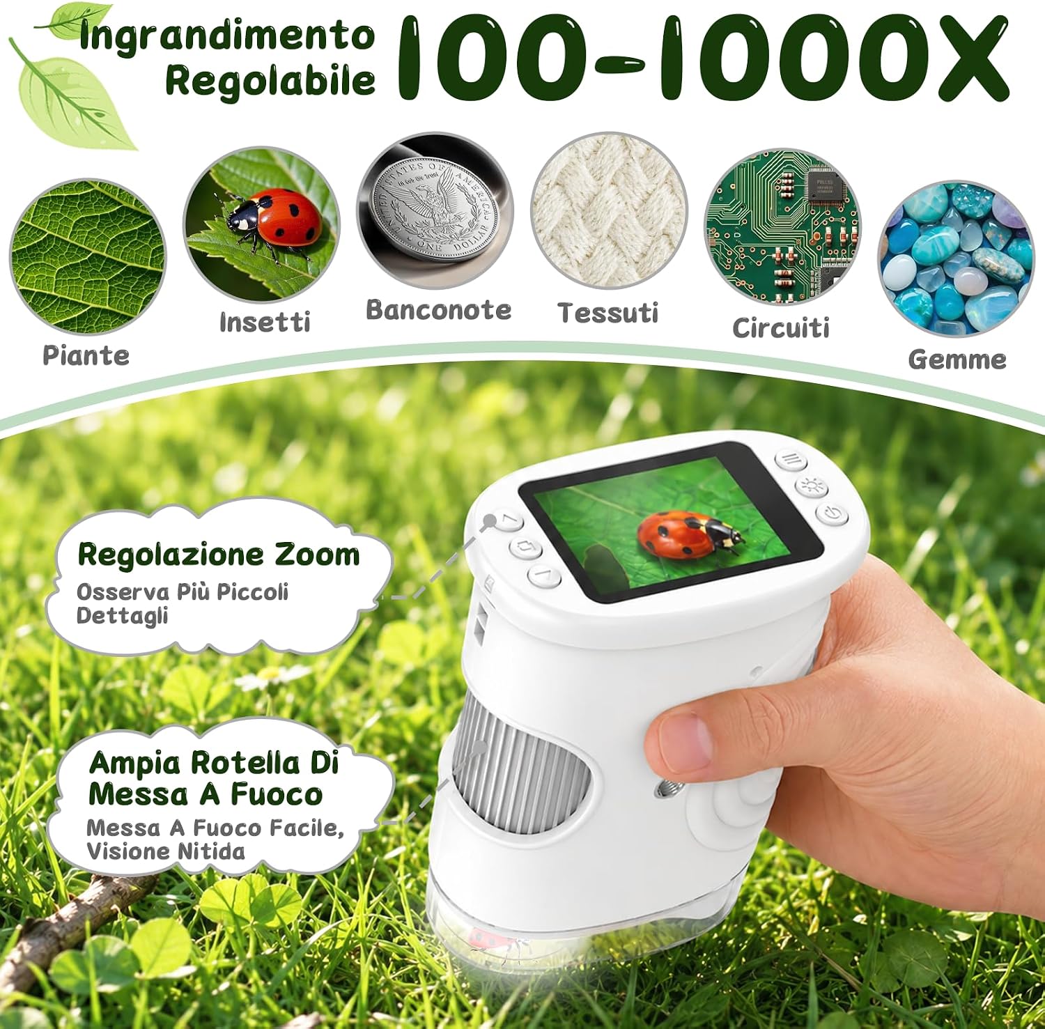 Thumbnail 1 de ASPOVEN Microscopio Digitale Bambini 1000X con Schermo IPS 2'' – Esplora il micro-world in modo semplice