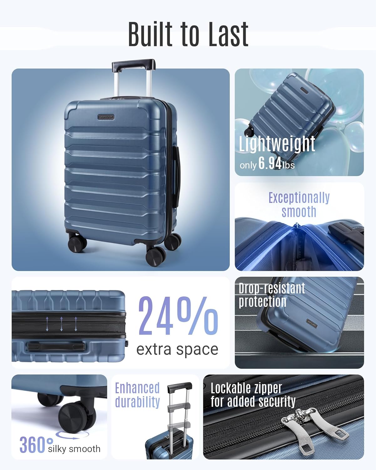 Thumbnail 1 de Light Flight 22x14x9 Carry On Luggage (Expandable) in Royal Blue—Airline Approved
