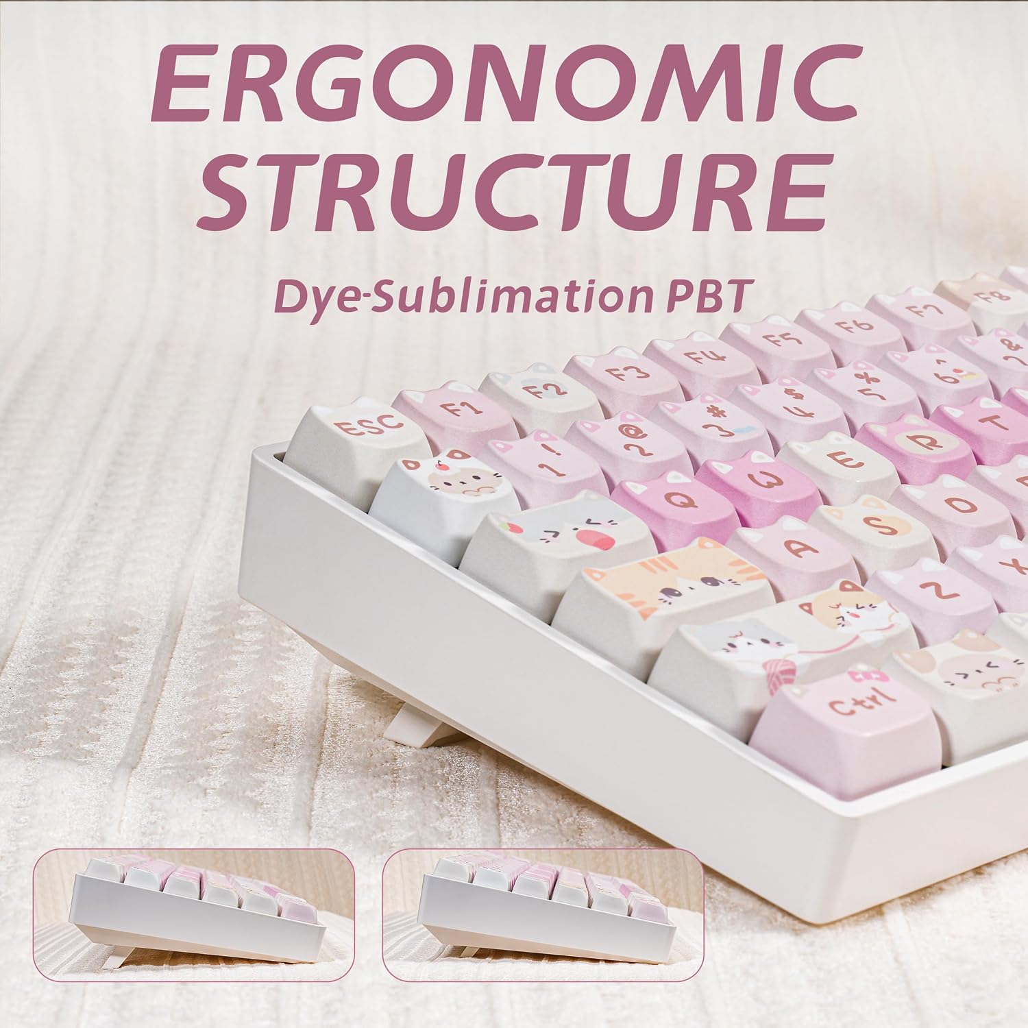Detalle 2 de ZORNHER ZH100 Wireless Cat Mechanical Keyboard – 98% Creamy Layout with Meow Meow Squad Keycaps
