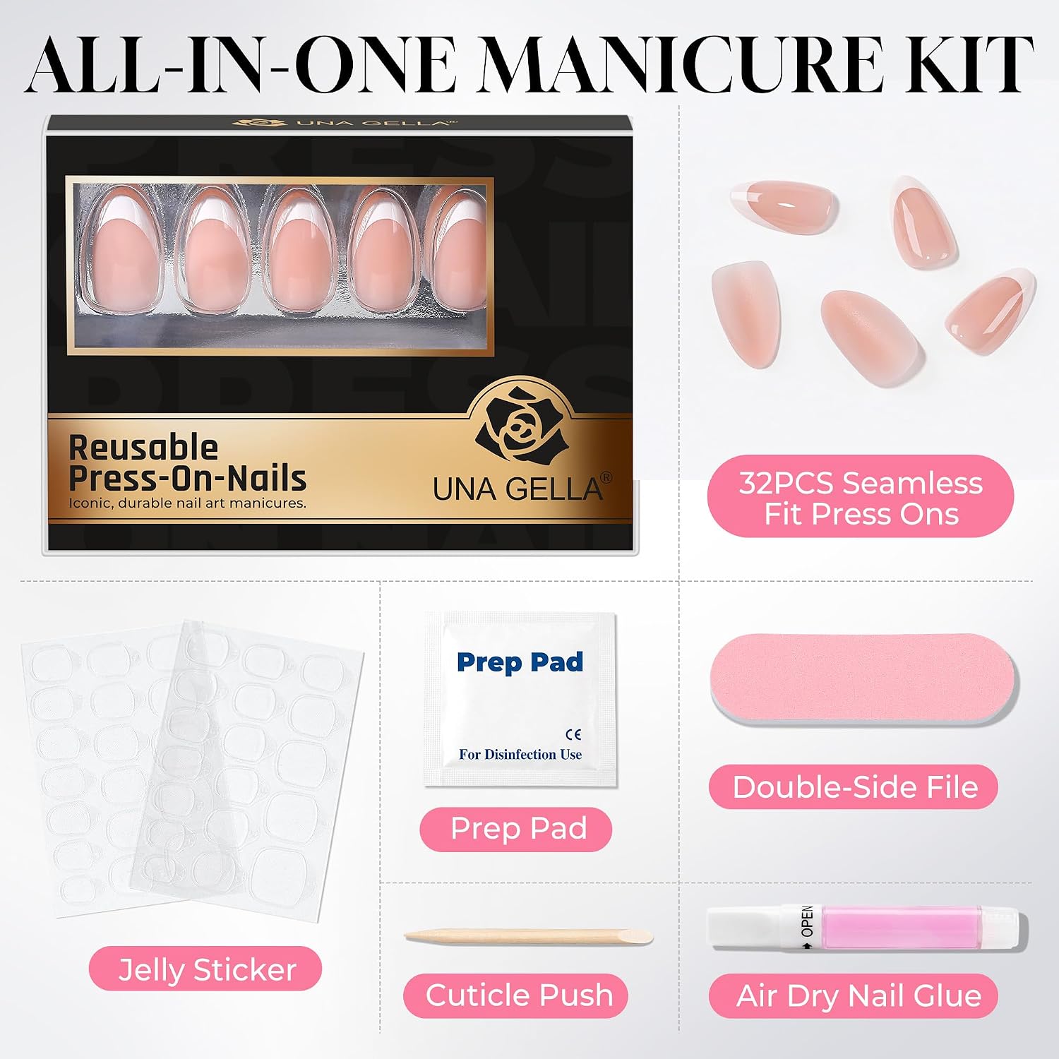 Detalle de UNA GELLA UG-B063 Extra Short Squoval Press-On Nails, Baby Blue, 32-Piece Kit