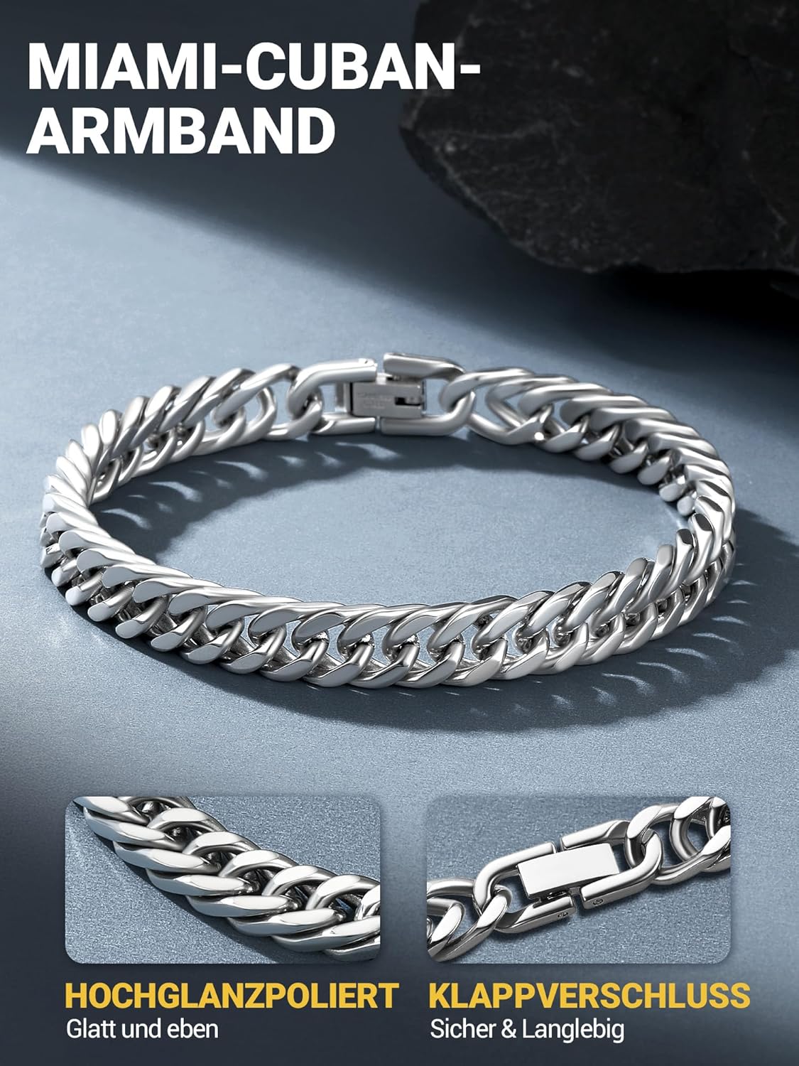 Thumbnail 1 de PROSTEEL Herren Armband Edelstahl/18k vergoldet – Schwarz Panzerkette, 8 mm, 19/21/23 cm
