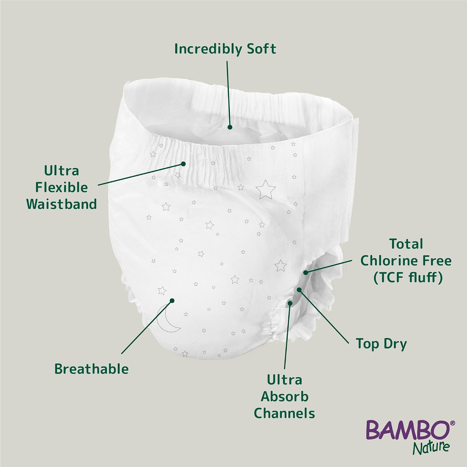 Detalle 2 de Bambo Nature Dreamy Night Pants Nappies (8–15 years, 35–50kg) – 10pk Pull Up Training Nappies