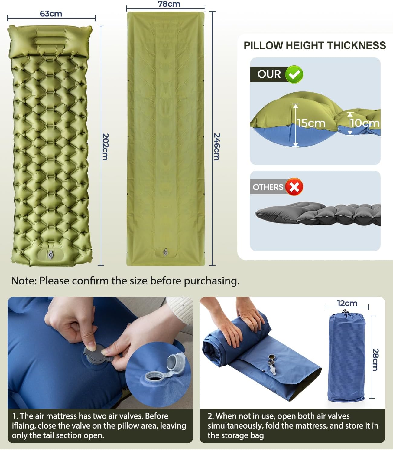 Detalle de Self-Inflating Camping Mattress Single Foot-Powered Inflation – 195 x 66 x 10 cm