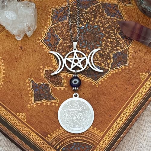 Thumbnail 2 de Simboliks Amuleto de Protección Triple Luna con Tetragrammaton y Ojo Turco – Collar de Acero Inoxidable