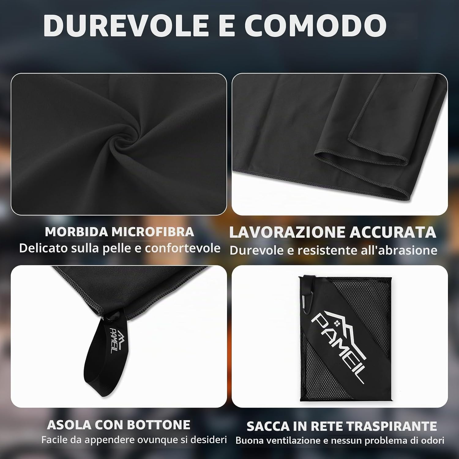 Detalle de Pameil Set di asciugamani in microfibra 3 pezzi: grande 160x80 cm e due piccoli 80x40 cm