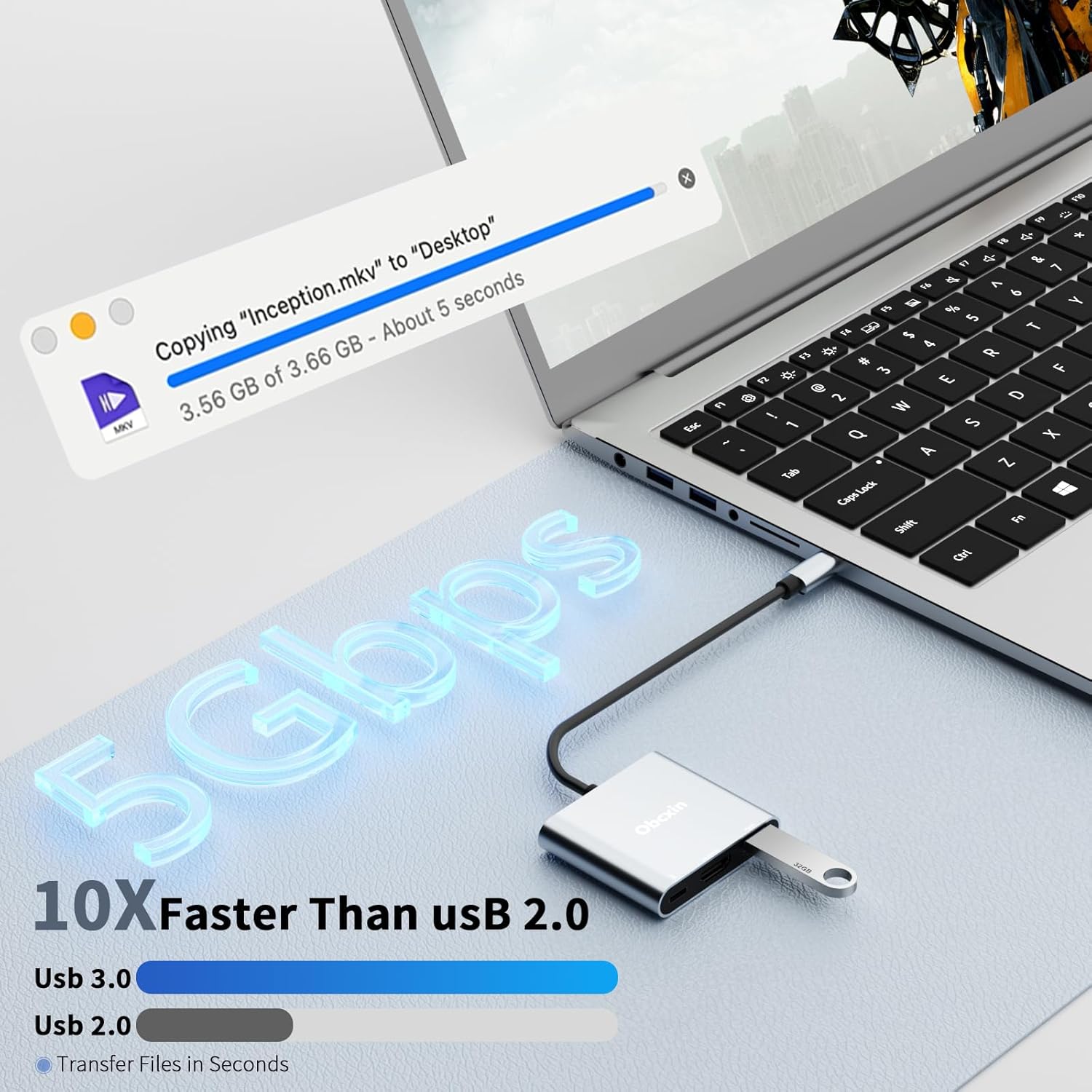 Thumbnail 4 de Obcxin USB-C auf HDMI Adapter mit 4K@60 Hz, 100 W PD-Laden und USB-3.0-Port