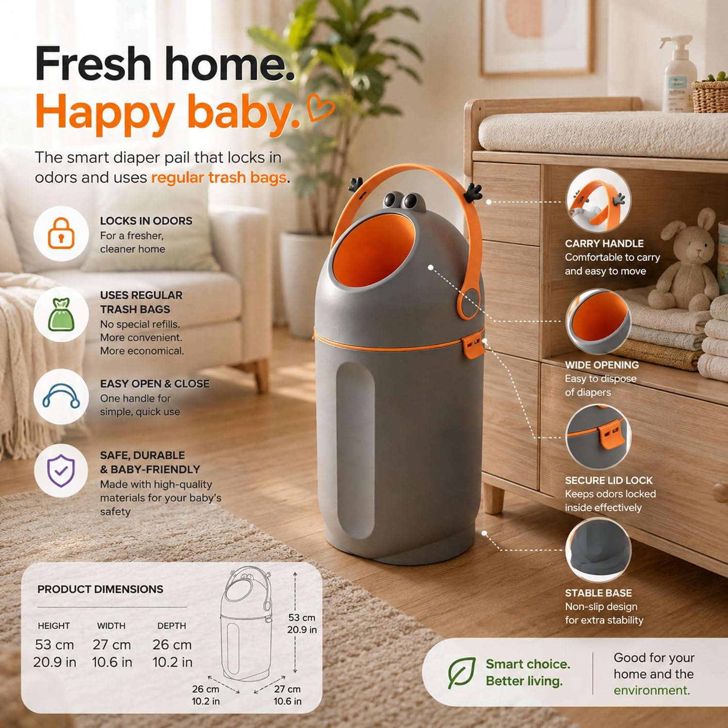 Thumbnail 6 de PBell FROG Diaper Pail, Dark Grey, 15 L with Airtight Odour Lock