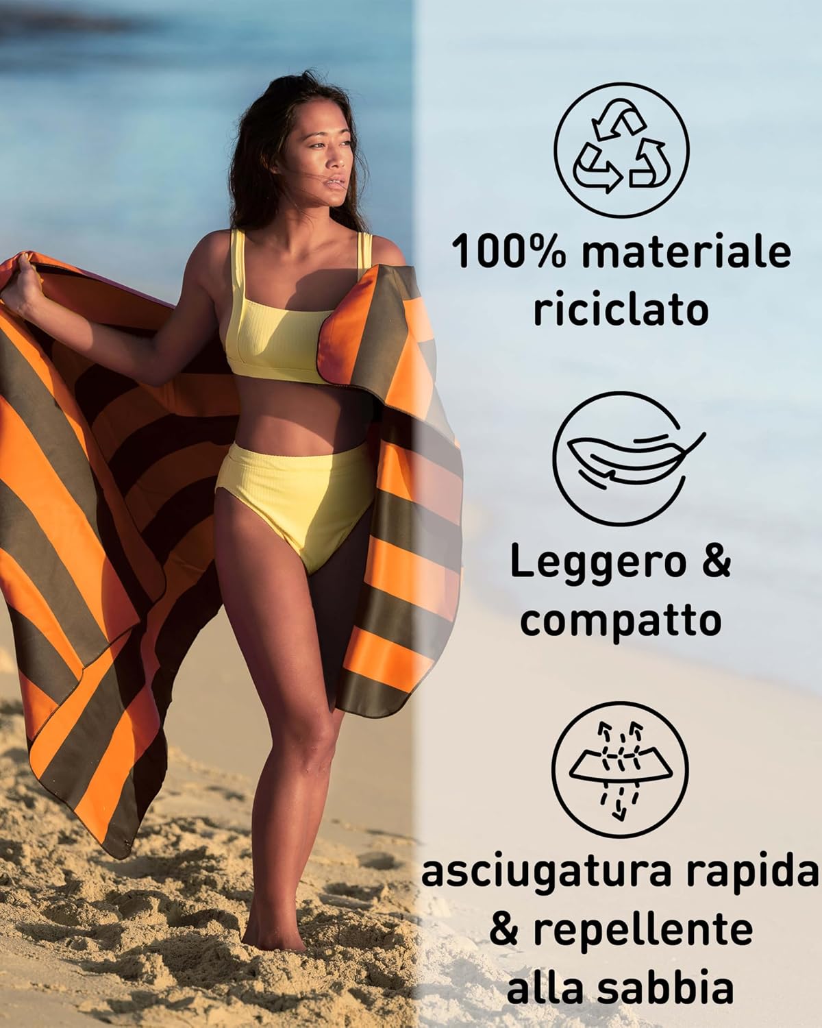 Detalle de Fit-Flip Telo Mare microfibra 200 cm x 90 cm: leggero, assorbente e antisabbia