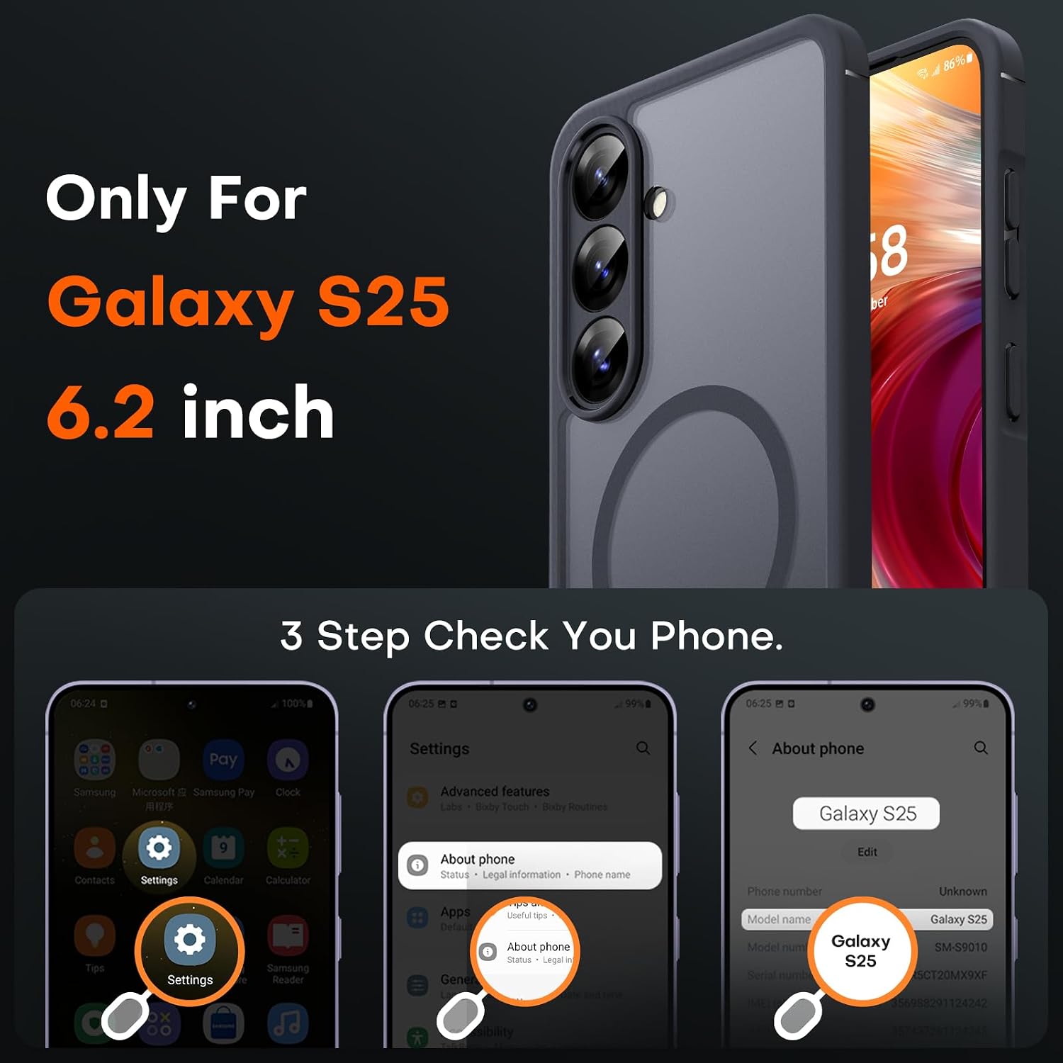 Detalle de TOCOL Magnetic Case for Samsung Galaxy S25 – Slim, Matte Translucent Back with Full Camera Protection and 14ft Shockproof