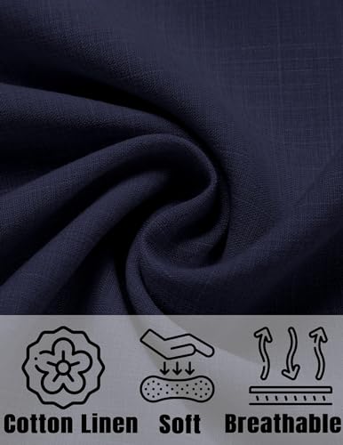 Detalle de COOFANDY Summer Linen Short Sleeve Shirt for Men – Navy Blue (L)