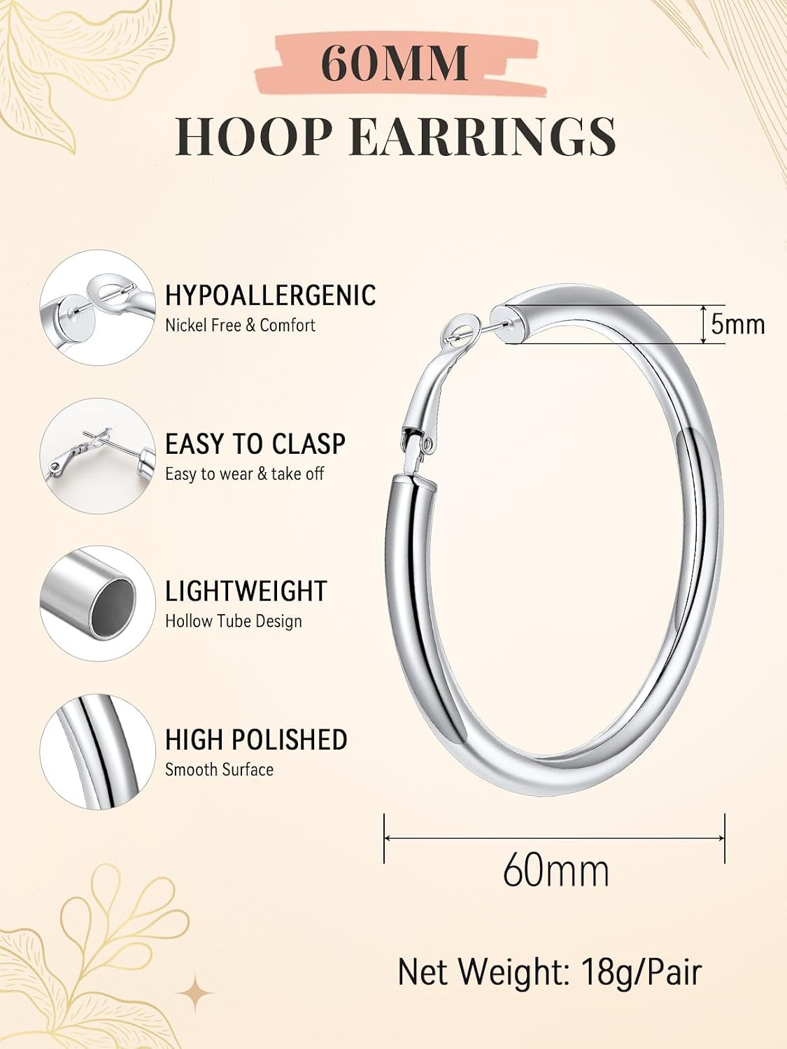 Thumbnail 5 de Hoop Earrings Stainless Steel 40mm