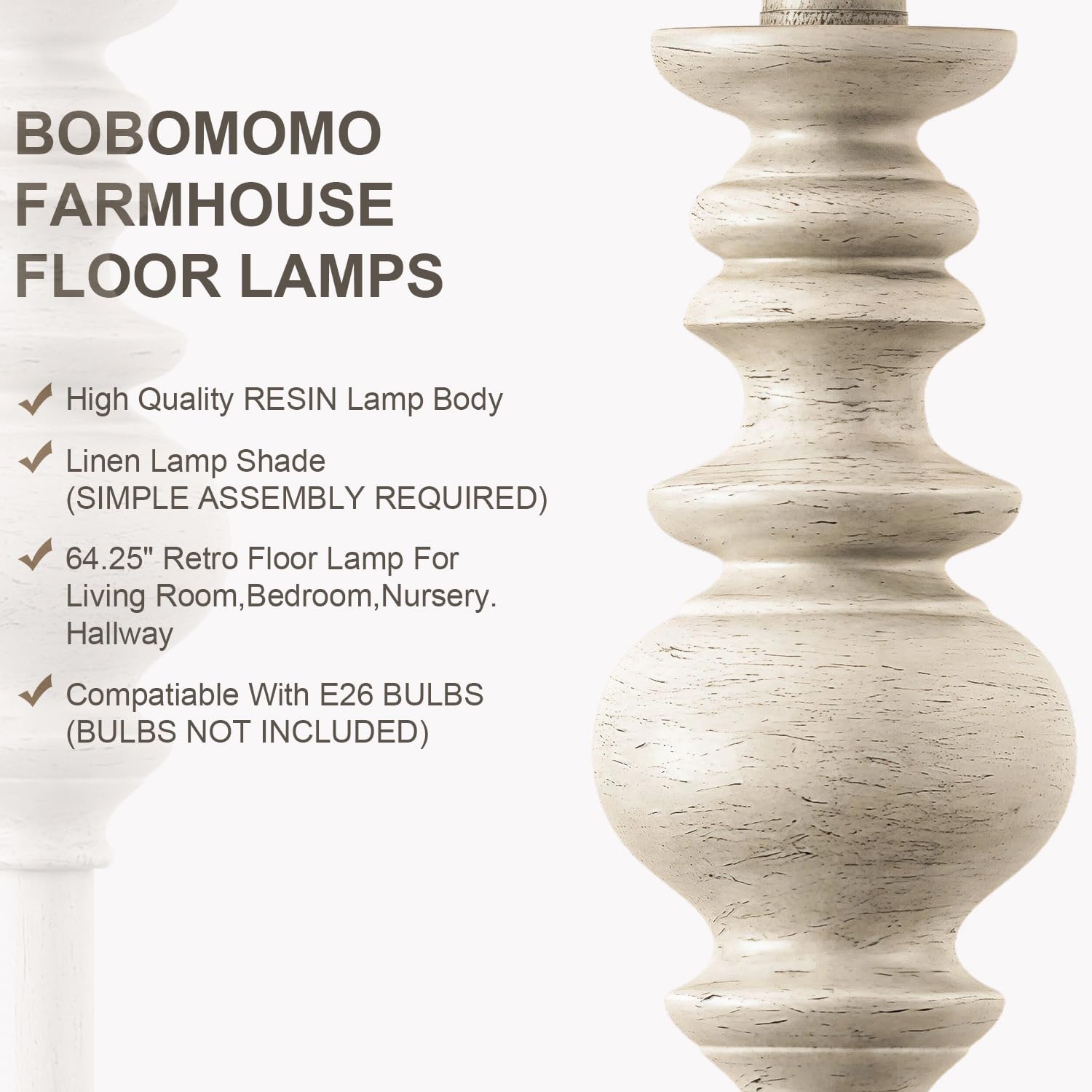 Detalle 1 de BOBOMOMO Farmhouse Floor Lamp 64.25-inch